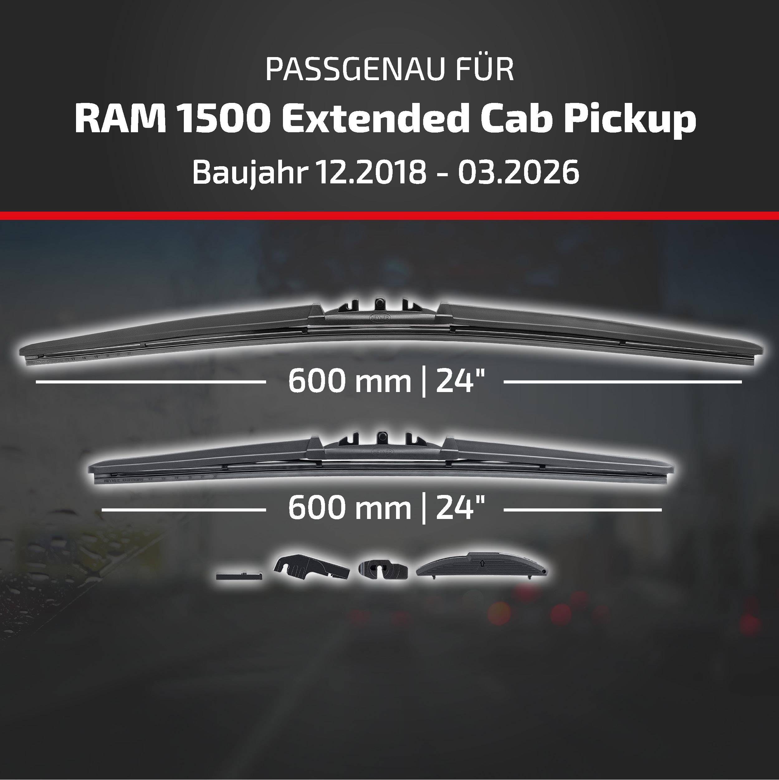 HEYNER® Scheibenwischer komp. mit RAM 1500 Extended Cab Pickup (12.2018 - 04.2026) HYBRID Flachbalkenwischer