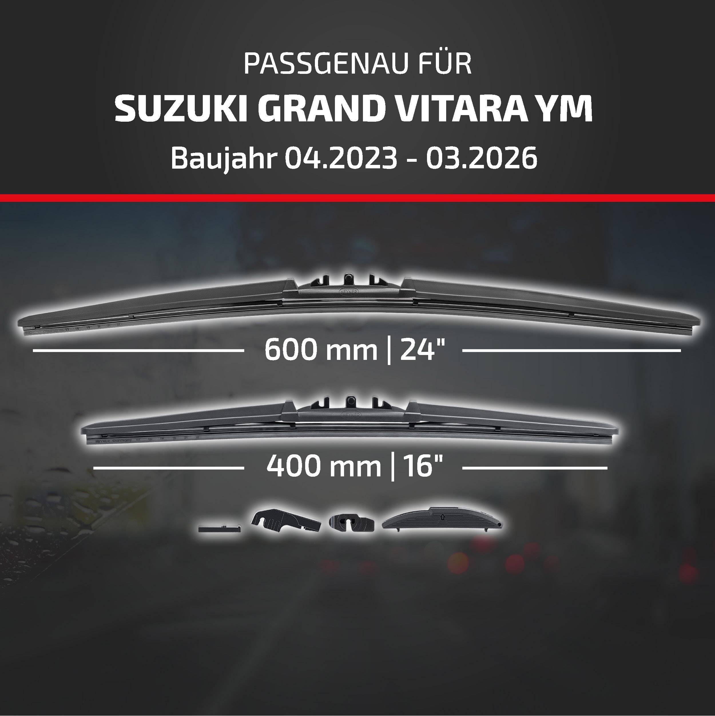 HEYNER® Scheibenwischer komp. mit SUZUKI GRAND VITARA (04.2023 - 04.2026) HYBRID Flachbalkenwischer