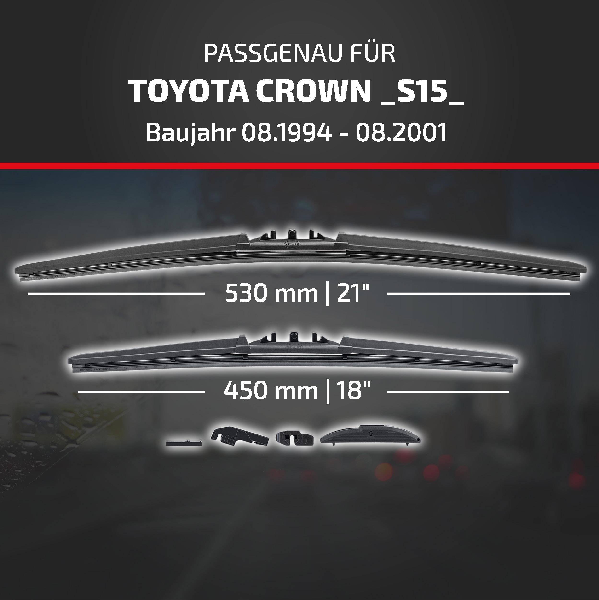 Produktabbildung zeigt Scheibenwischer kompatibel mit Toyota Crown _S15_ (08.1994-08.2001), Größen 530 mm/21