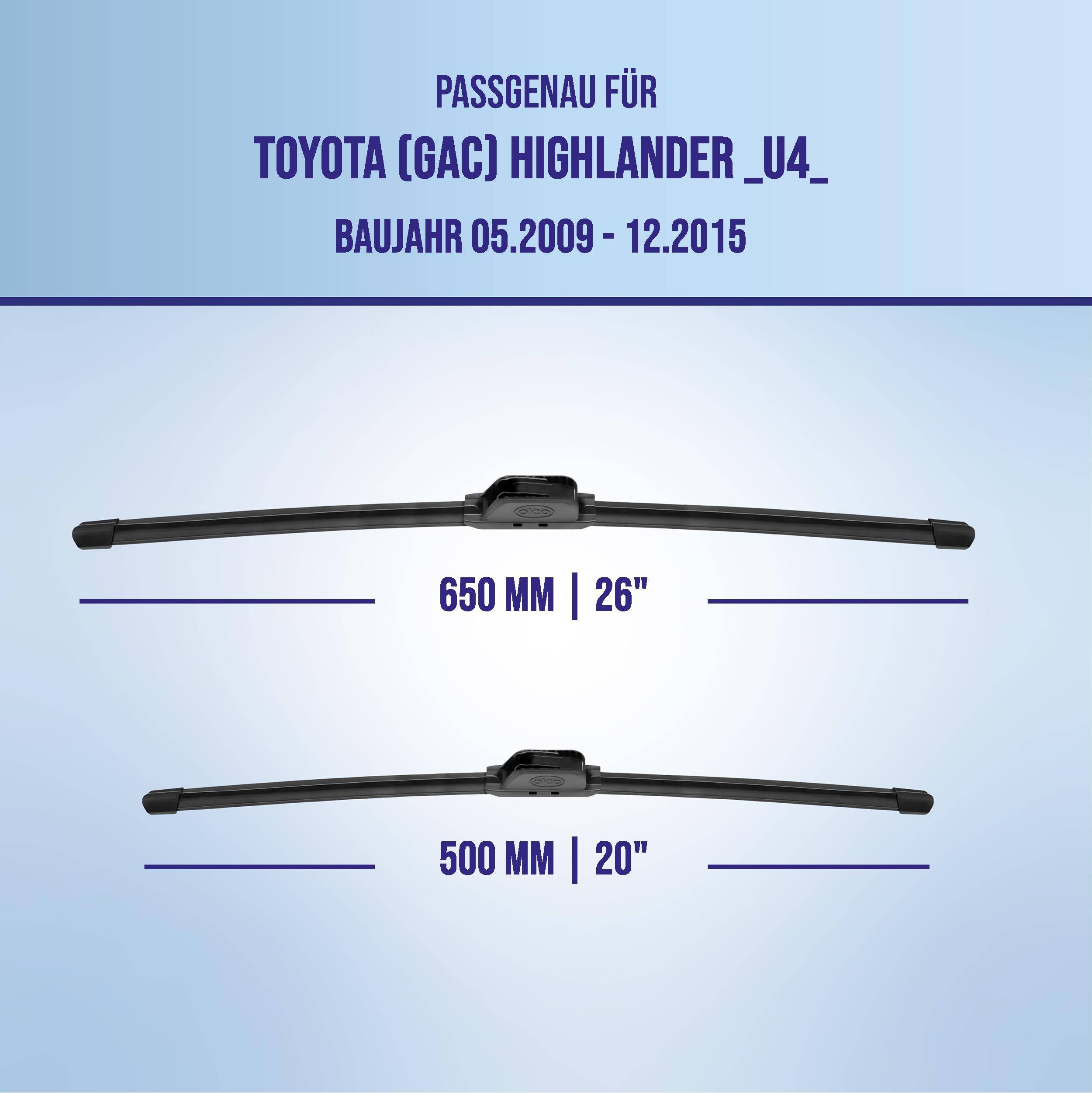 alca® Scheibenwischer ideal für TOYOTA (GAC) HIGHLANDER (05.2009 - 12.2015) U-FLAT Flachbalkenwischer