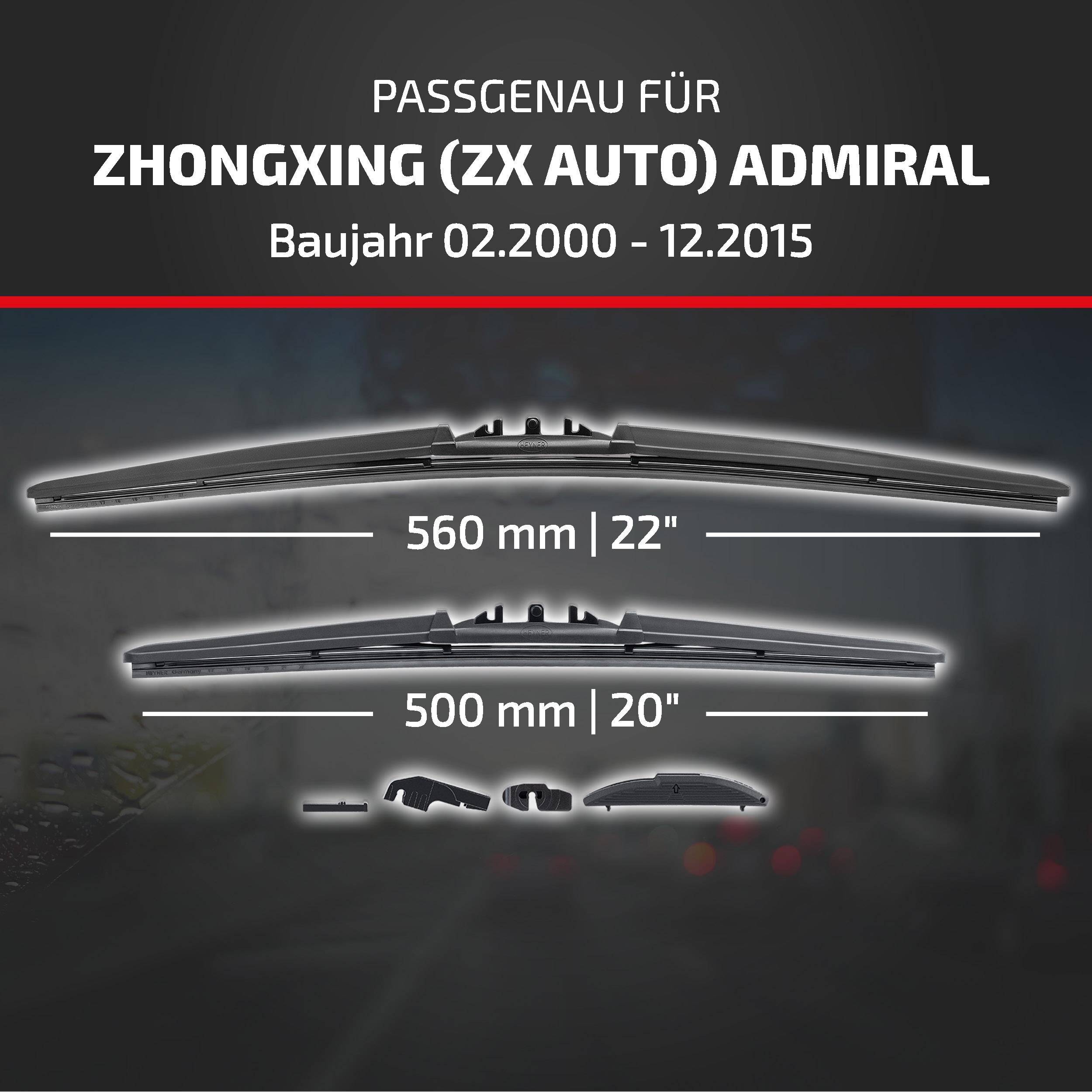 HEYNER® Scheibenwischer für ZHONGXING (ZX AUTO) ADMIRAL Pick-up 02.2000 - 12.2015, HYBRID Flachbalkenwischer,