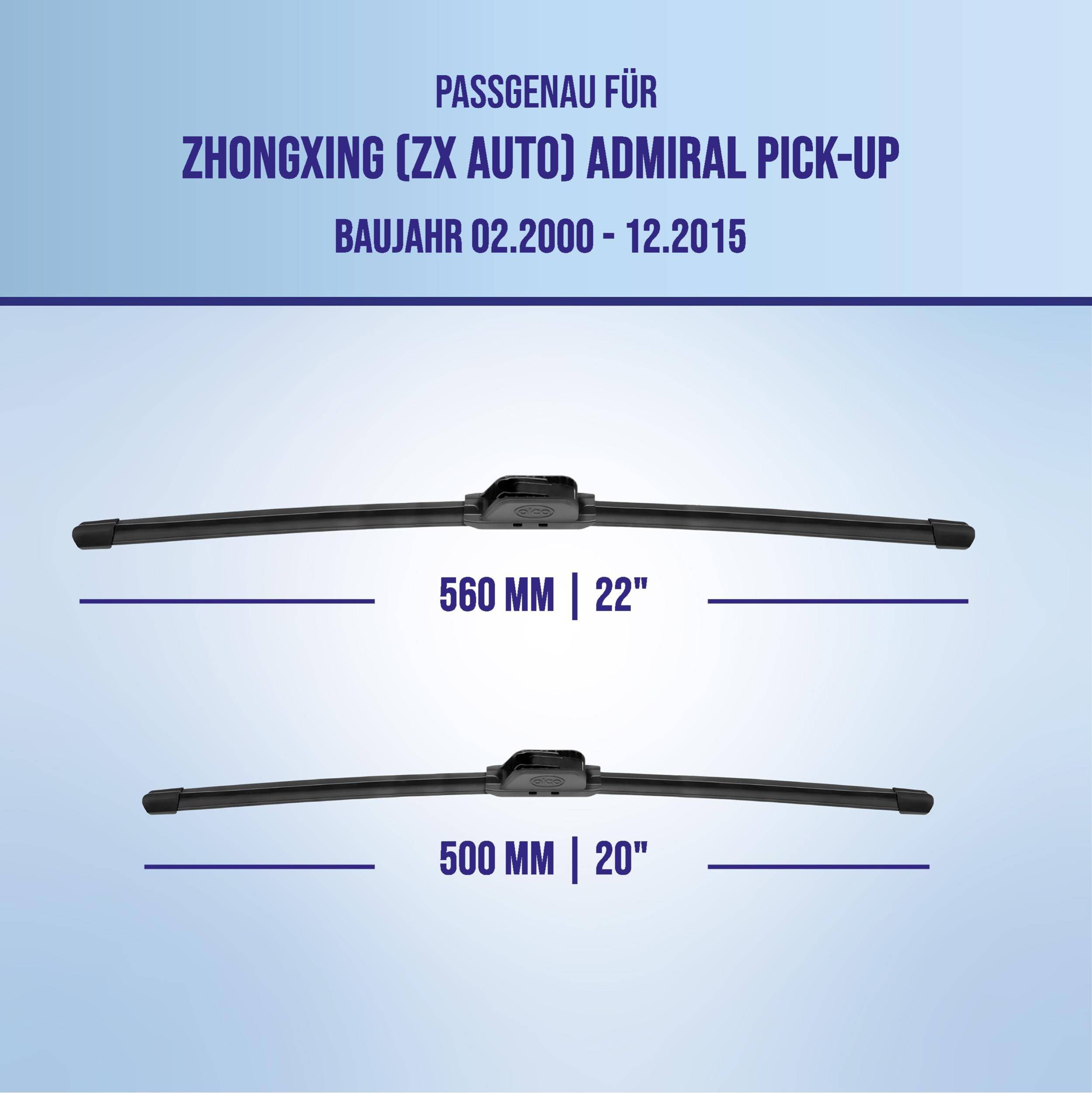 alca® Scheibenwischer ideal für ZHONGXING (ZX AUTO) ADMIRAL Pick-up (02.2000 - 12.2015) U-FLAT Flachbalkenwischer