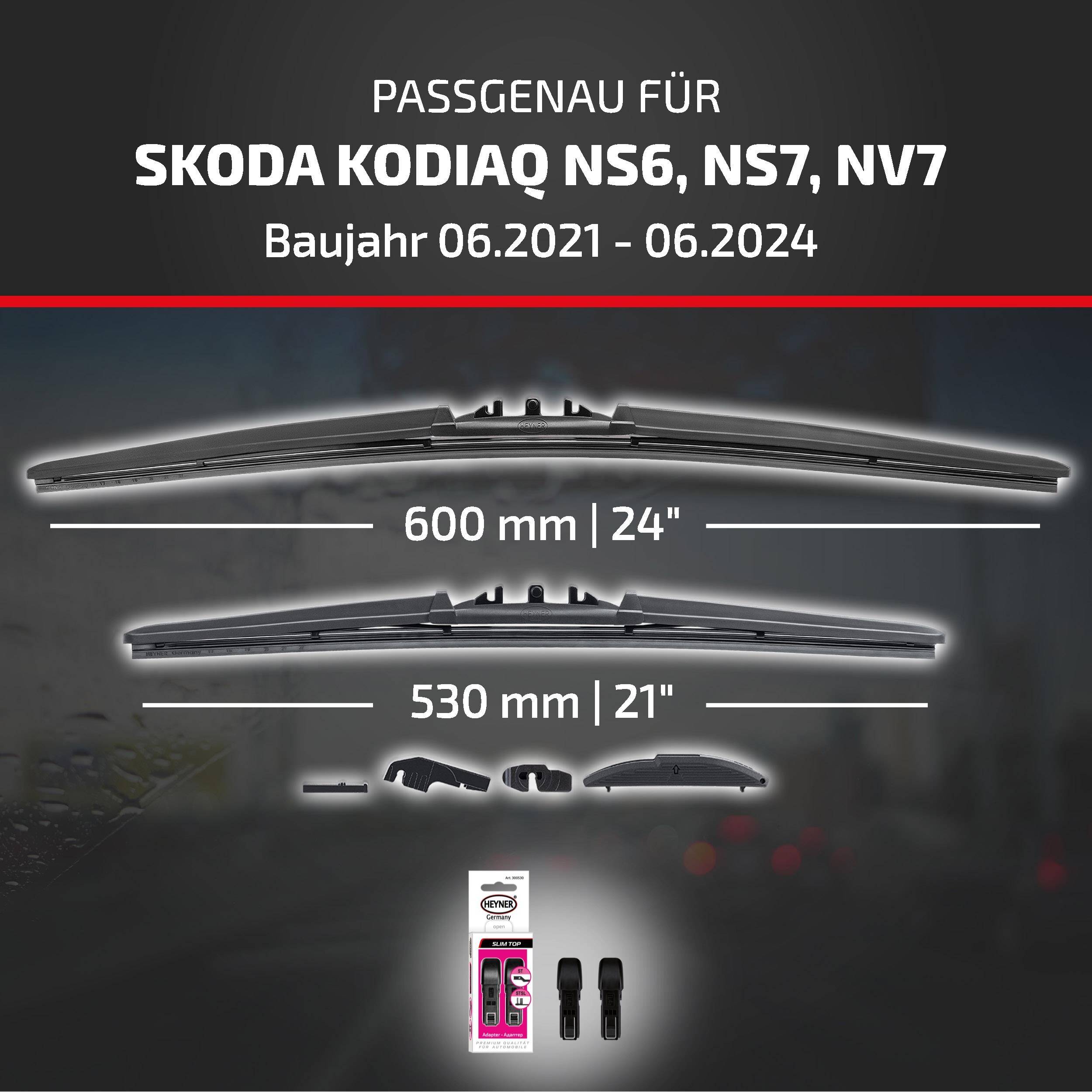 Skoda Kodiaq NS6/NS7/NV7 Scheibenwischer für Modelljahre 06.2021-06.2024, Größen 600 mm (24