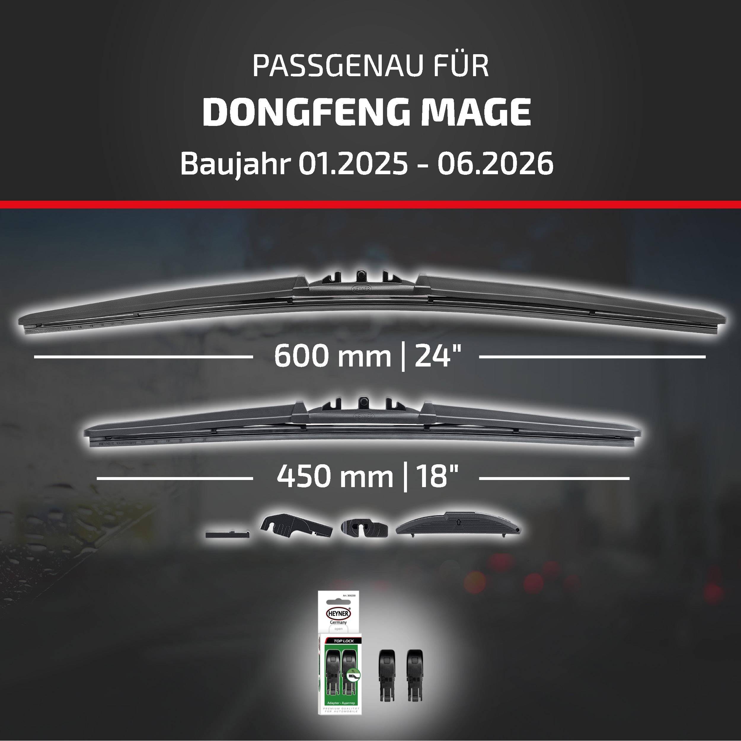 HEYNER® Scheibenwischer für DONGFENG MAGE (01.2025 - 08.2026) HYBRID Flachbalkenwischer