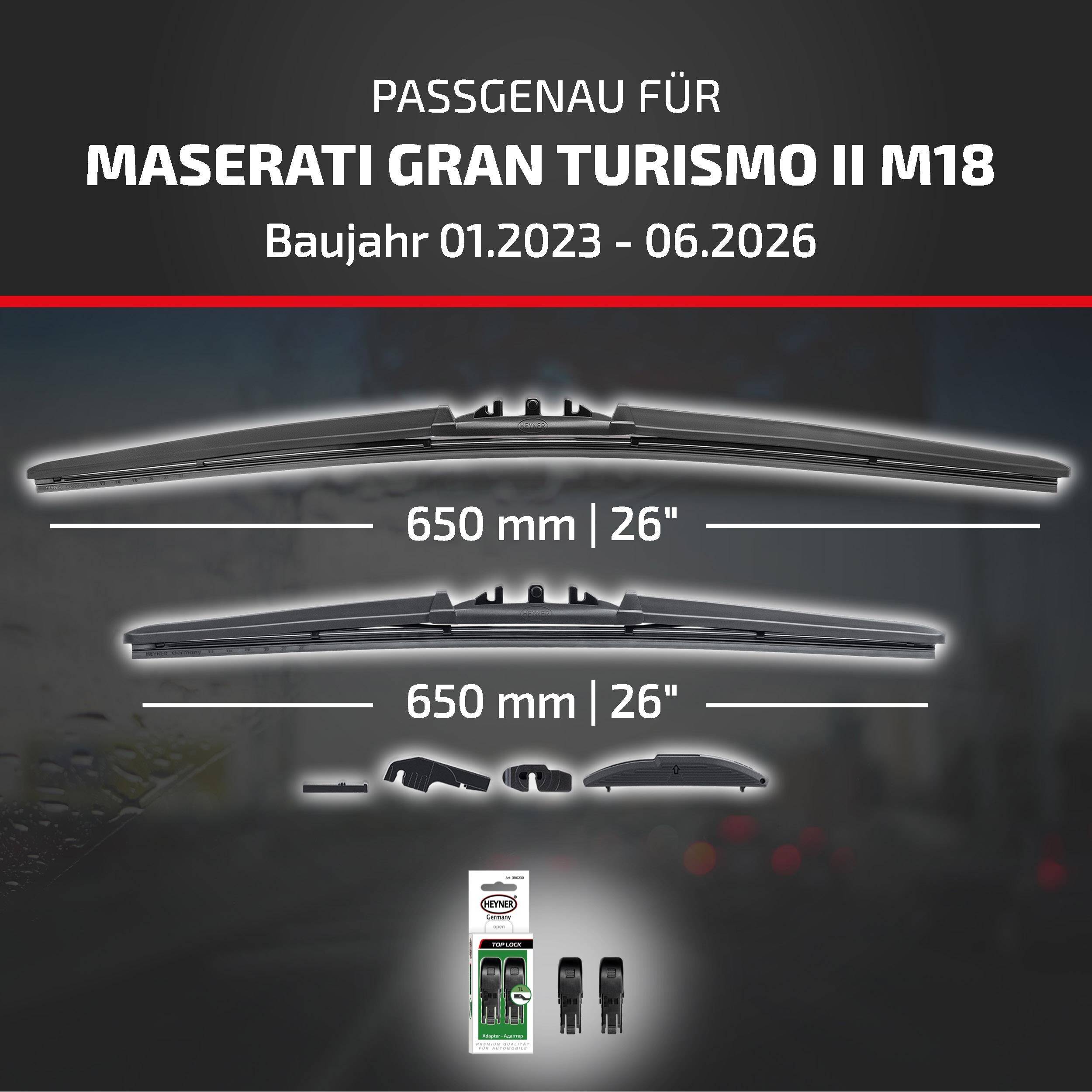 Scheibenwischer kompatibel mit Maserati Gran Turismo II M18, Modelljahre 01.2023-06.2026; beide Blätter 650 mm (26
