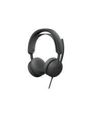 Schwarze Over-Ear-Kopfhörer mit Kabel und Mikrofon-Boom auf weißem Hintergrund.