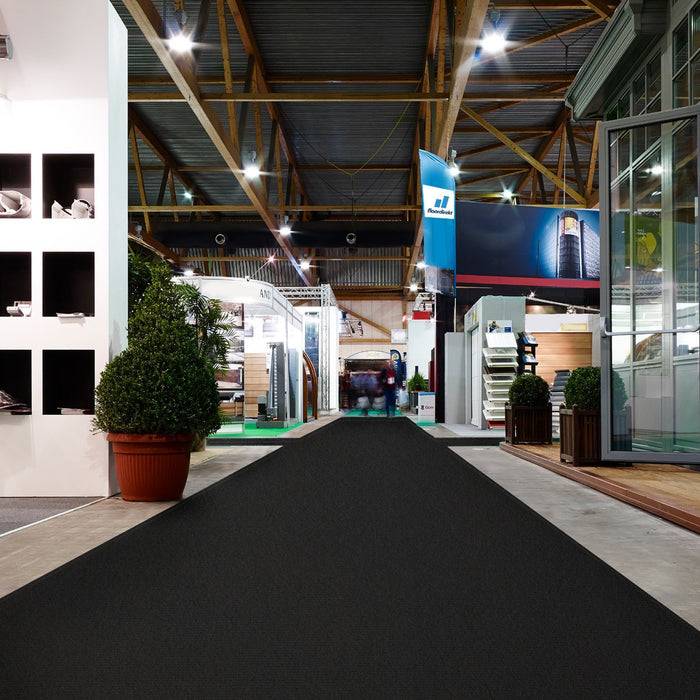 FLOORDIREKT Messeteppich Sintra - Für Messe & Events - Rutschfeste Unterseite - 100 × 450 cm - Schwarz