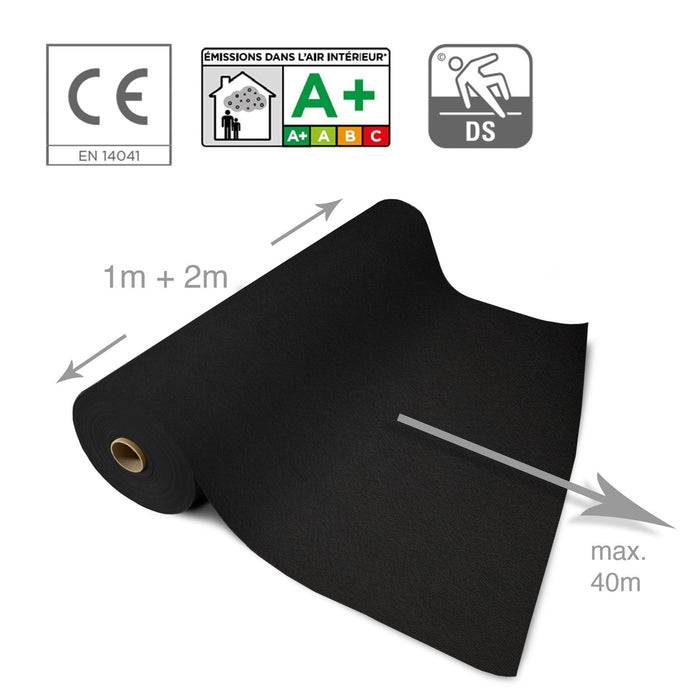 FLOORDIREKT Messeteppich Sintra - Für Messe & Events - Rutschfeste Unterseite - 100 × 250 cm - Schwarz