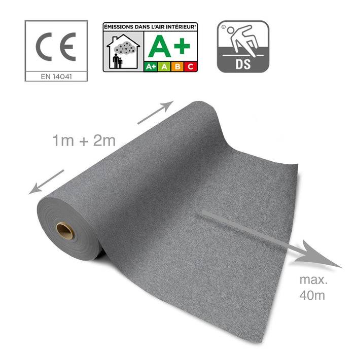 FLOORDIREKT Messeteppich Sintra - Für Messe & Events - Rutschfeste Unterseite - 100 × 250 cm - Grau meliert