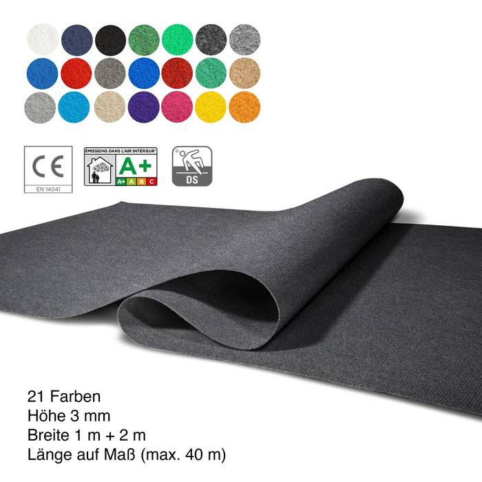 FLOORDIREKT Messeteppich Sintra - Für Messe & Events - Rutschfeste Unterseite - 100 × 500 cm - Dunkelgrau