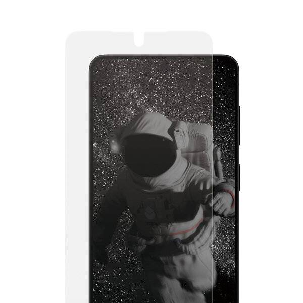 Astronaut in einem Raumanzug, der im Weltall schwebt, angezeigt auf einem Smartphone-Bildschirm mit sternenbesetztem Hintergrund.