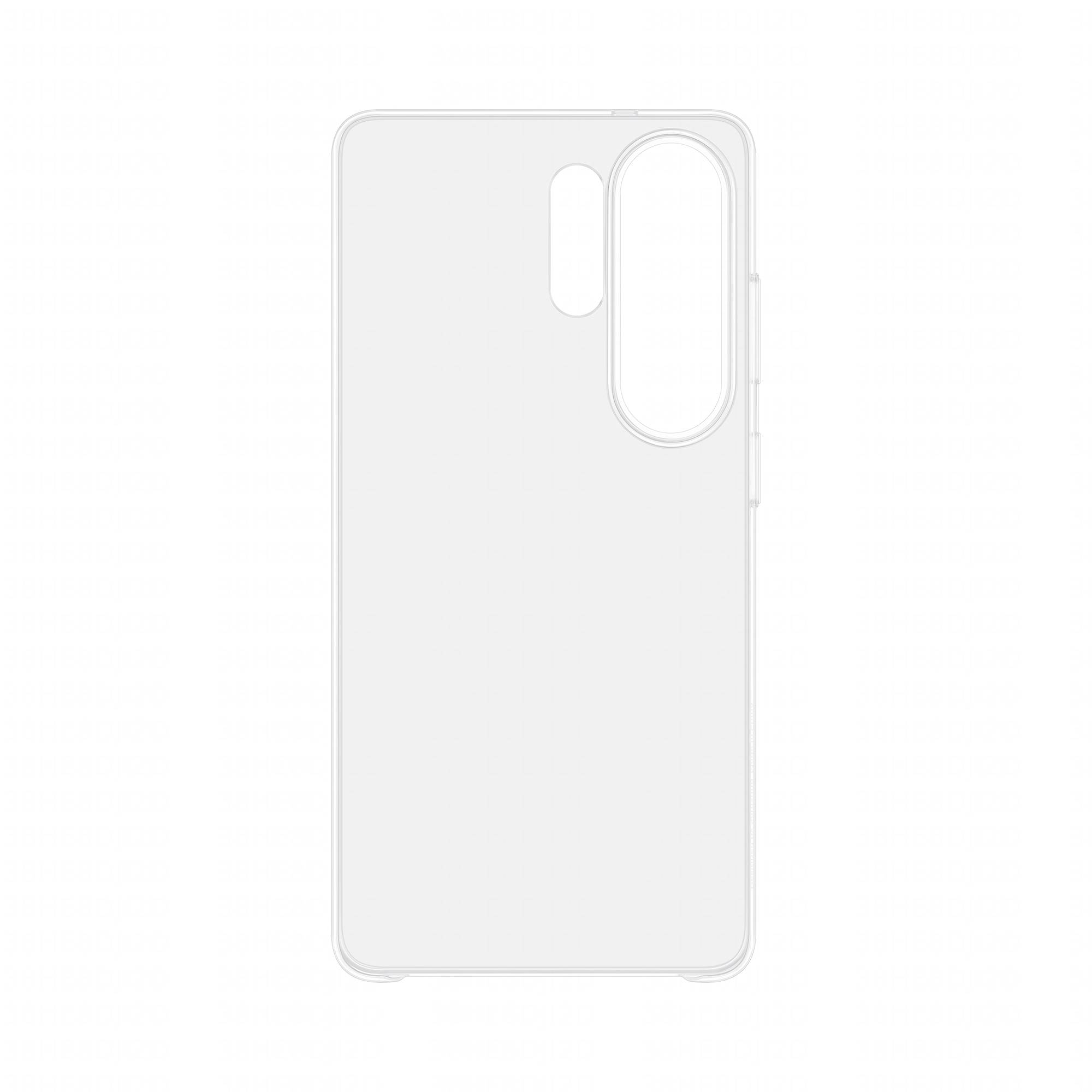 Transparente Handyhülle mit Ausschnitten für die Kamera und Seitentasten, auf weißem Hintergrund gezeigt.