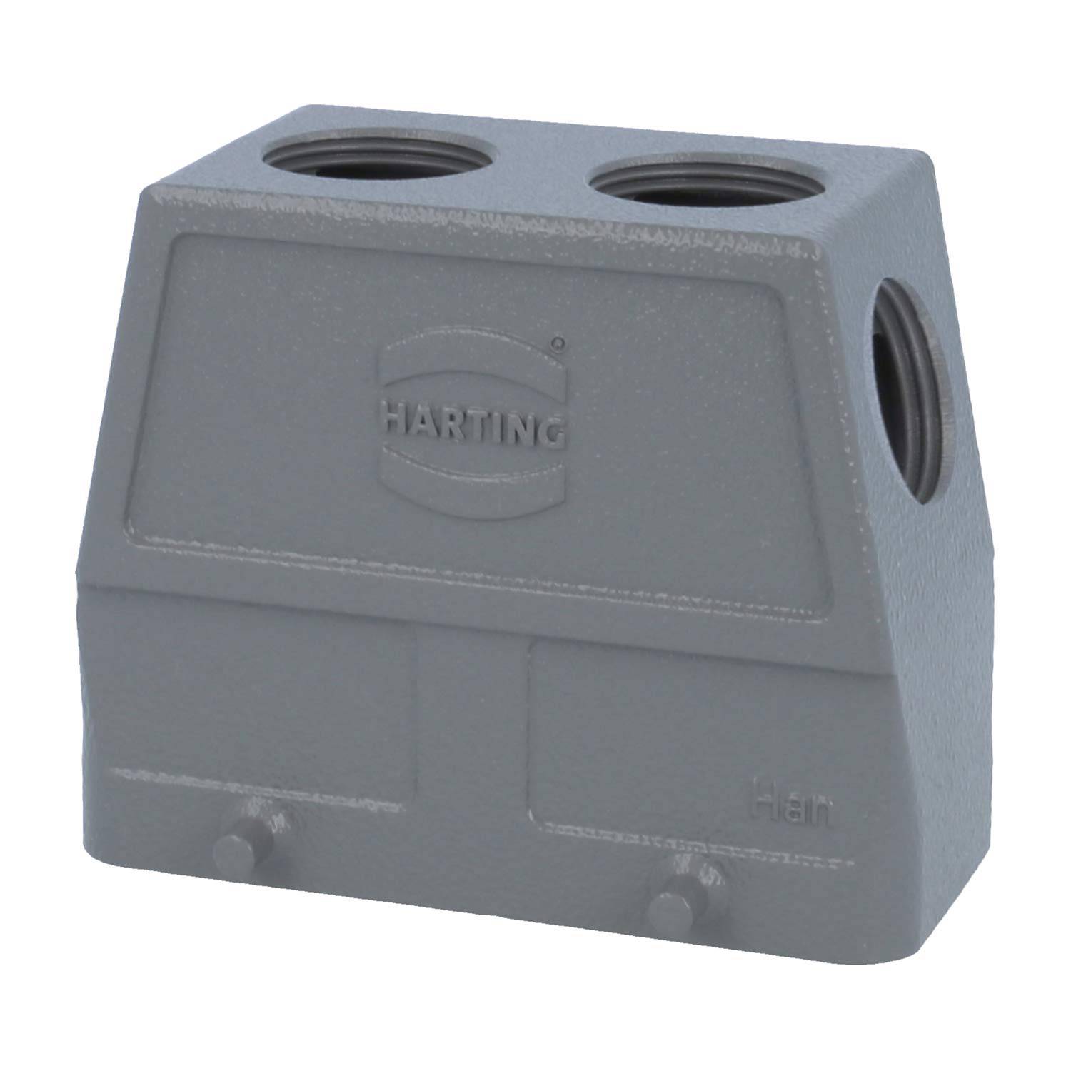 Han 16B Tüllengehäuse hoch, 4xM25 gerader/seitlicher Kabeleingang, für 2 Bügel (am Unterteil) Verschraubung M25