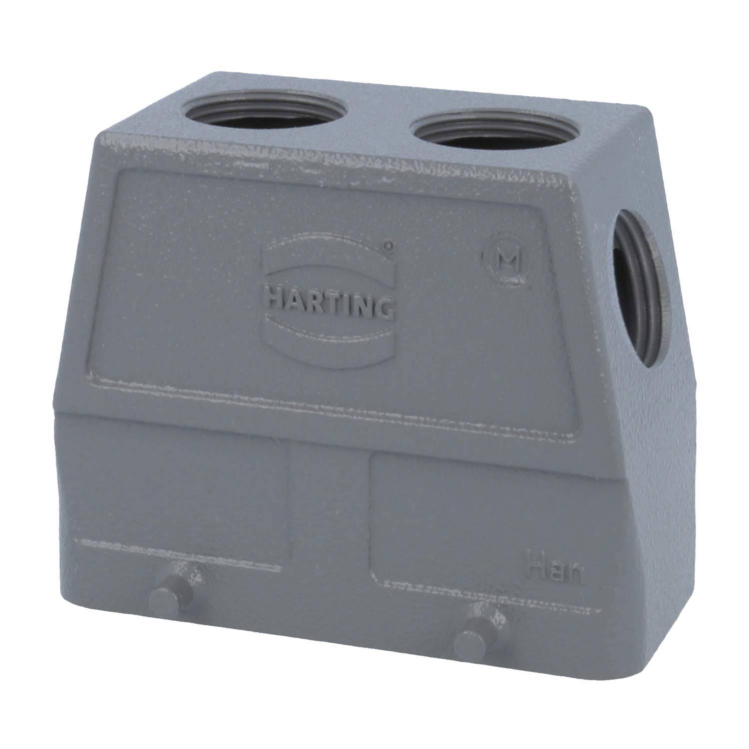 Han 16B Tüllengehäuse hoch, 4xM25 gerader/seitlicher Kabeleingang, für 2 Bügel (am Unterteil) Verschraubung M25