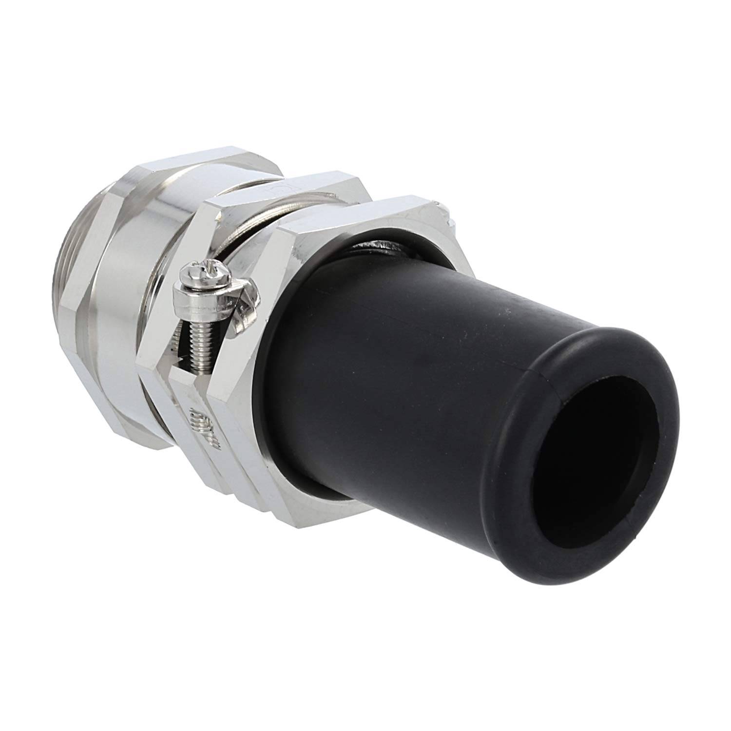 Verschraubung mit Biegeschutz M40x1,5 ZBKM-40/2L Sechskant-Zwischenstutzen Messing (CuZn) vernickelt Gewindelänge