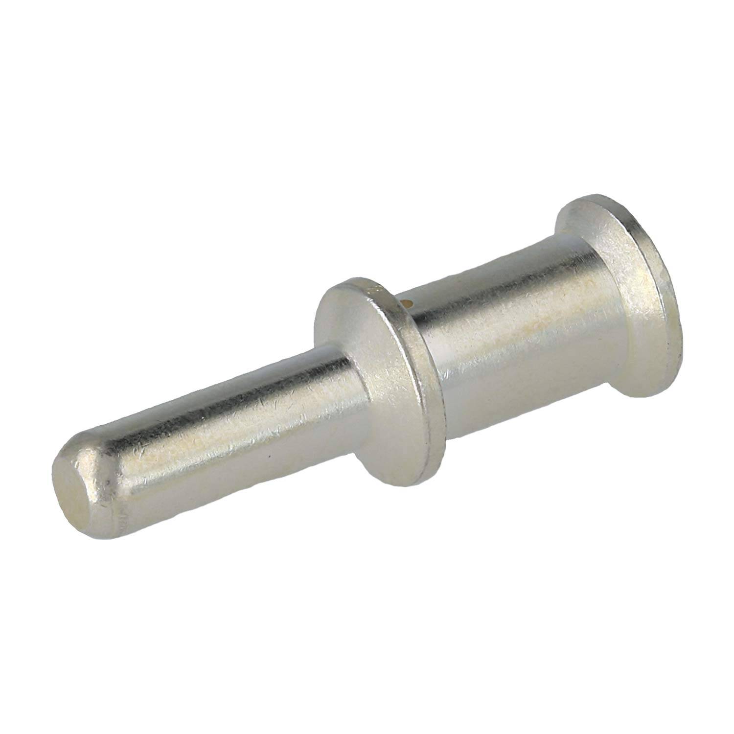 Metallischer Nietnagel mit Flanschkopf und abgestuftem Schaft, isoliert auf weißem Hintergrund dargestellt.
