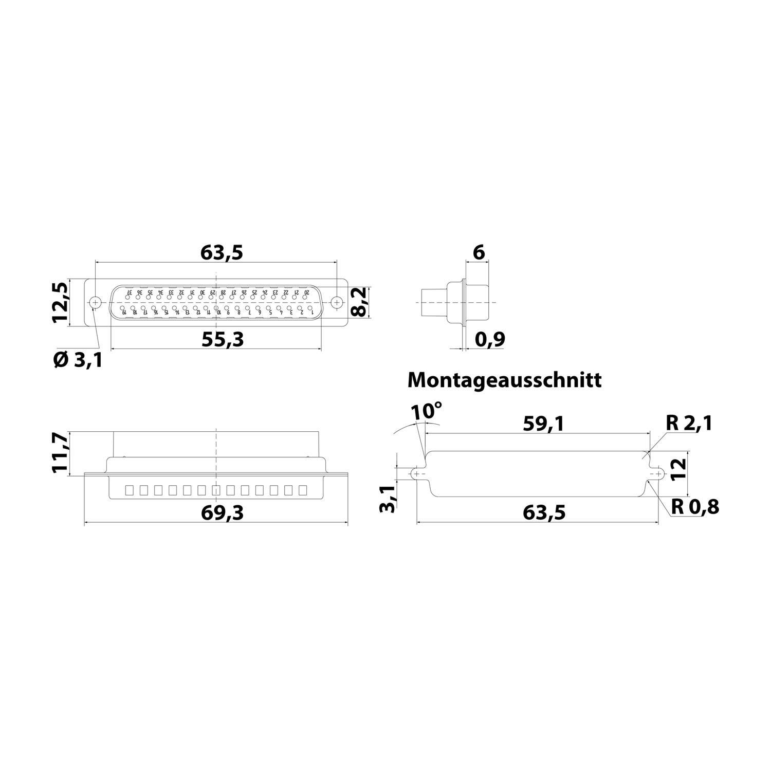 HARTING D-Sub Stifteinsatz (M) passend für D-Sub Gehäuse Baugröße 37 37-polig Crimpanschluss - 1 Stück