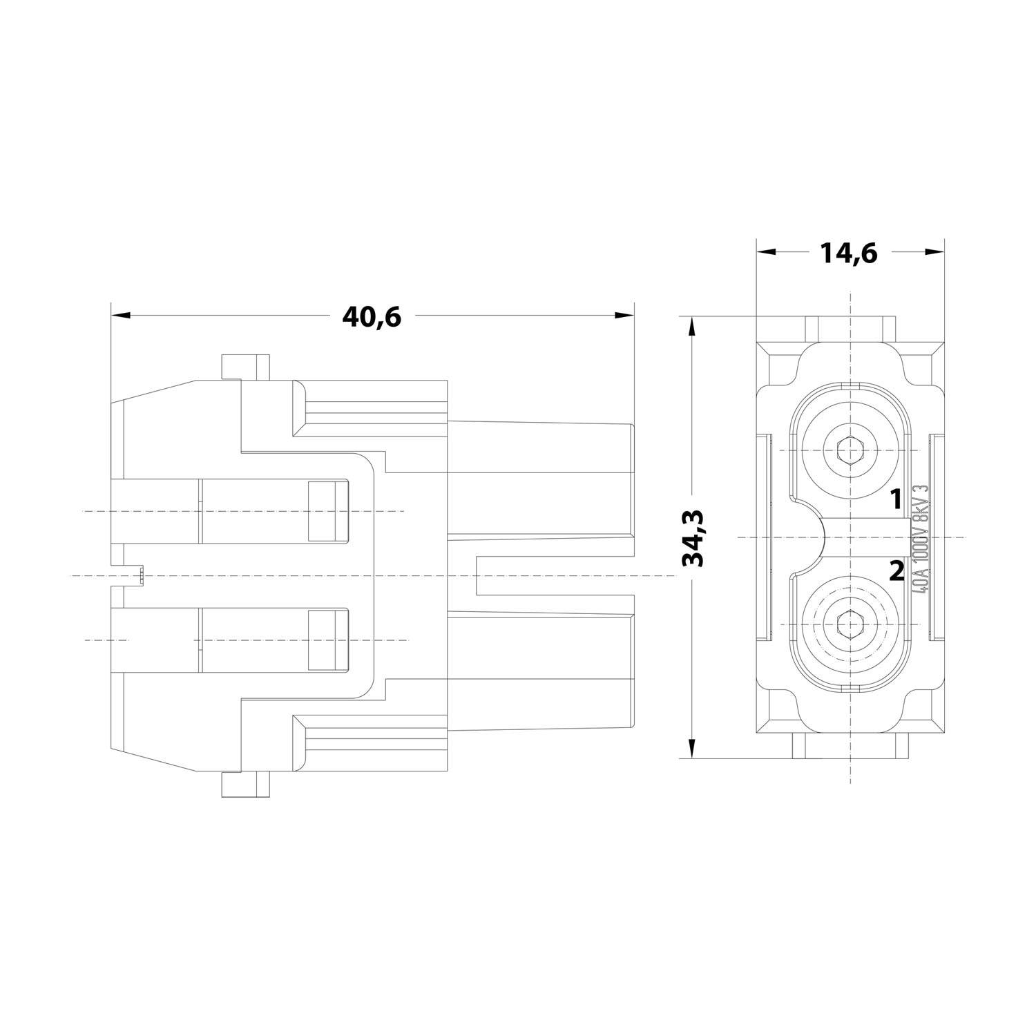 HARTING Han 40 Ampere Modul Buchseneinsatz (F) Axialschraubanschluss, 2-polig 1000V, 40A - 1 Stück