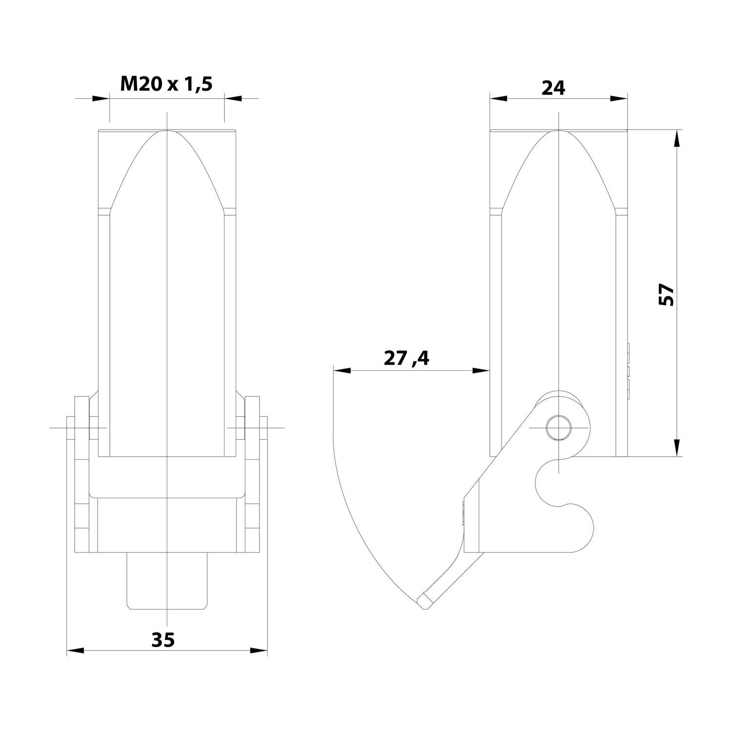 HARTING Han 3A Kupplungsgehäuse, 1xM20 gerader Kabelabgang, mit 1 Bügel Verschraubung M20 Klemmbereich 7,0mm - 13,0mm -