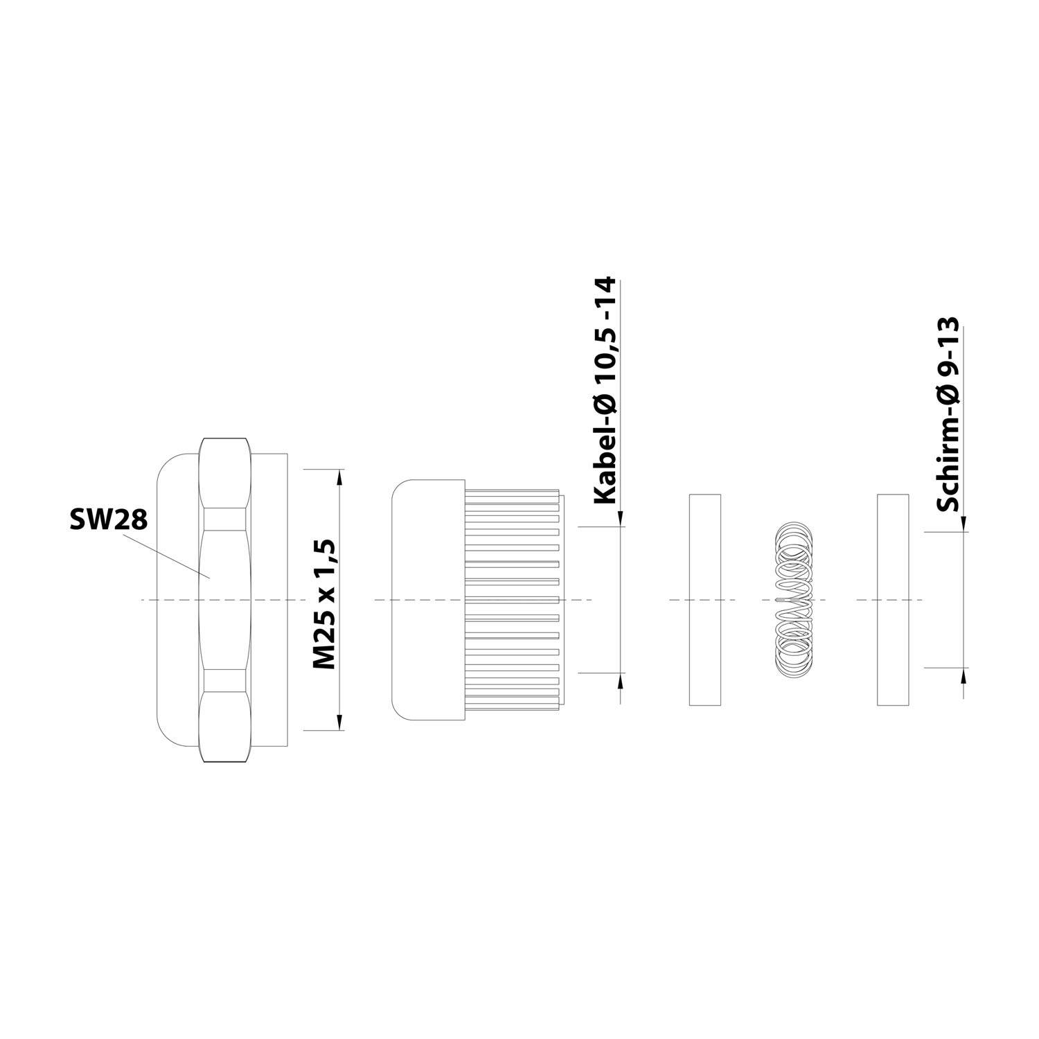 HARTING Q-Halbverschraubung EMV M25x1,5 Metall Schirmdurchmesser 9,0mm - 13,0mm - 1 Stück
