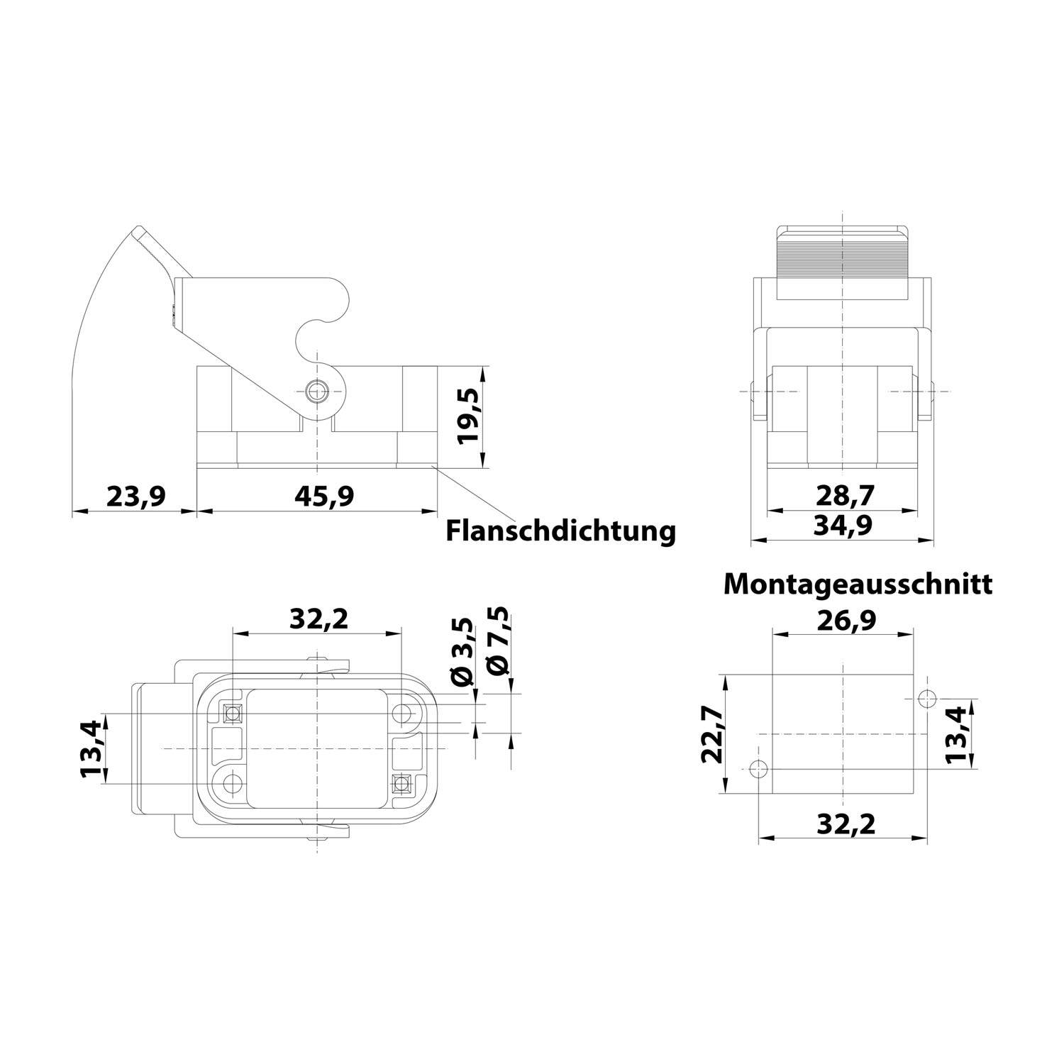 HARTING Han Q Anbaugehäuse mit 1 Bügel 1 Kunststoff Verriegelungsbügel - 1 Stück