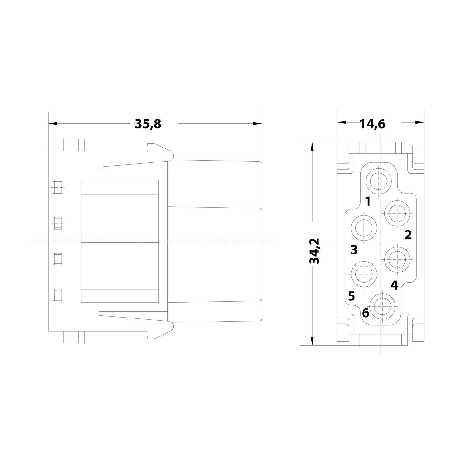 HARTING Han E Modul Buchseneinsatz (F) Crimpanschluss, 6-polig 500V, 16A - 1 Stück