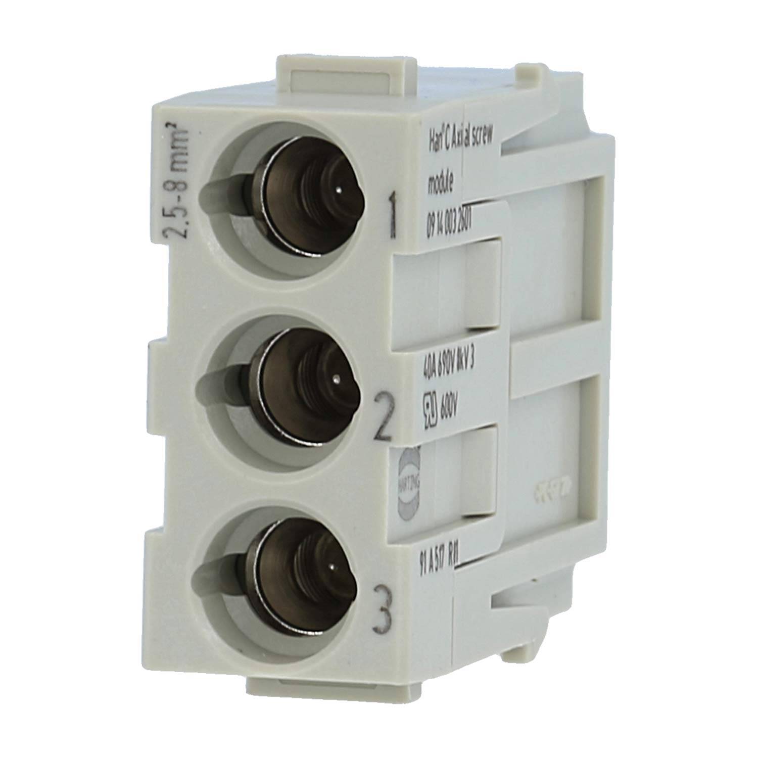 HARTING Han C Axial Modul Stifteinsatz (M) Axialschraubanschluss, 3-polig 690V, 40A - 1 Stück