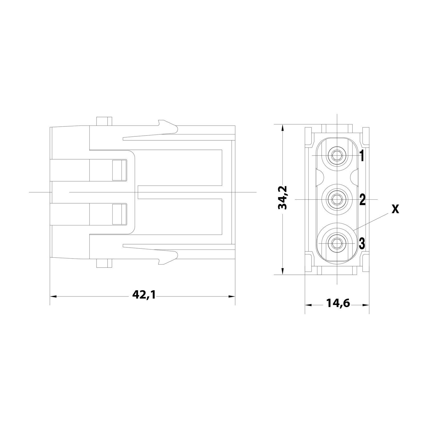 HARTING Han C Axial Modul Stifteinsatz (M) Axialschraubanschluss, 3-polig 690V, 40A - 1 Stück