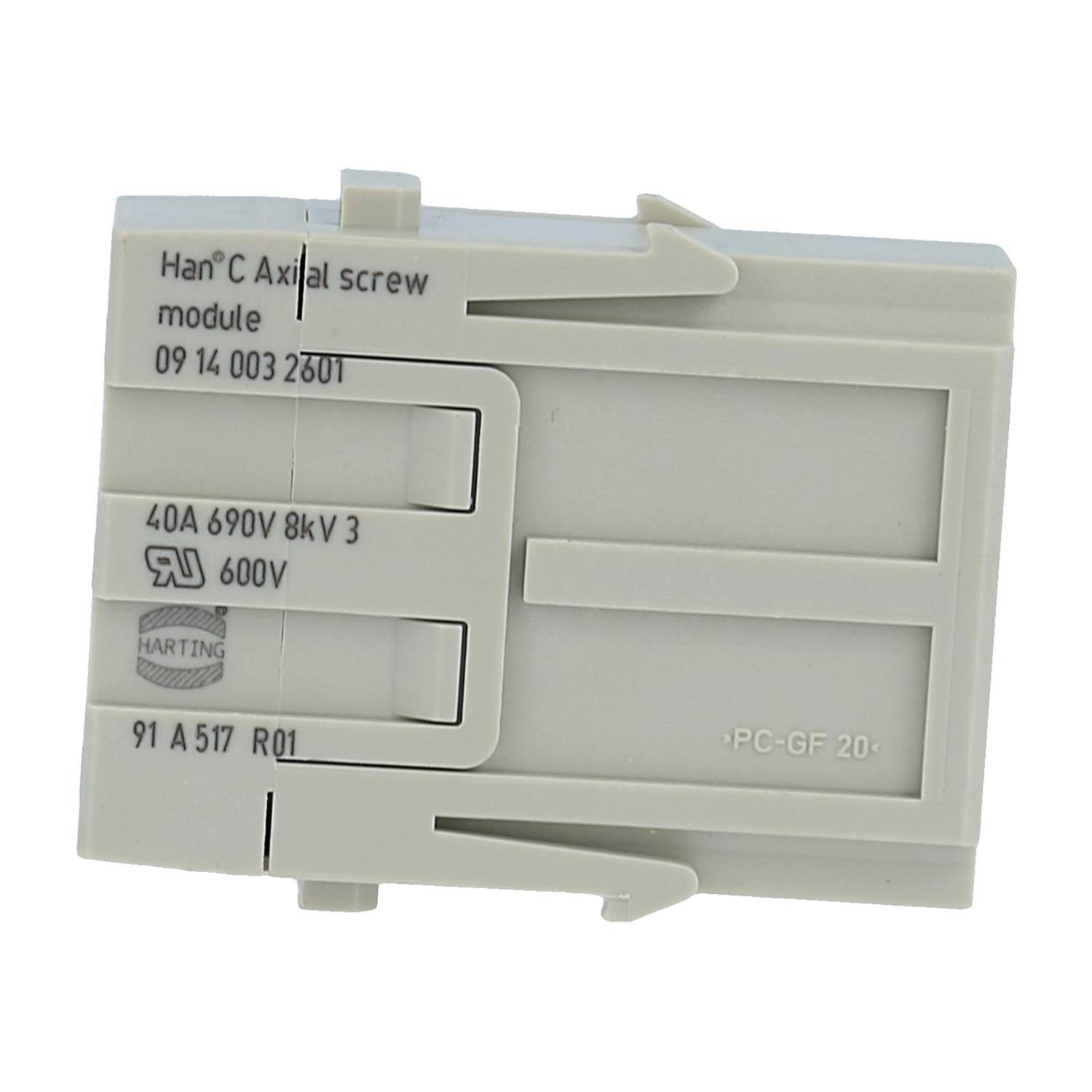 HARTING Han C Axial Modul Stifteinsatz (M) Axialschraubanschluss, 3-polig 690V, 40A - 1 Stück