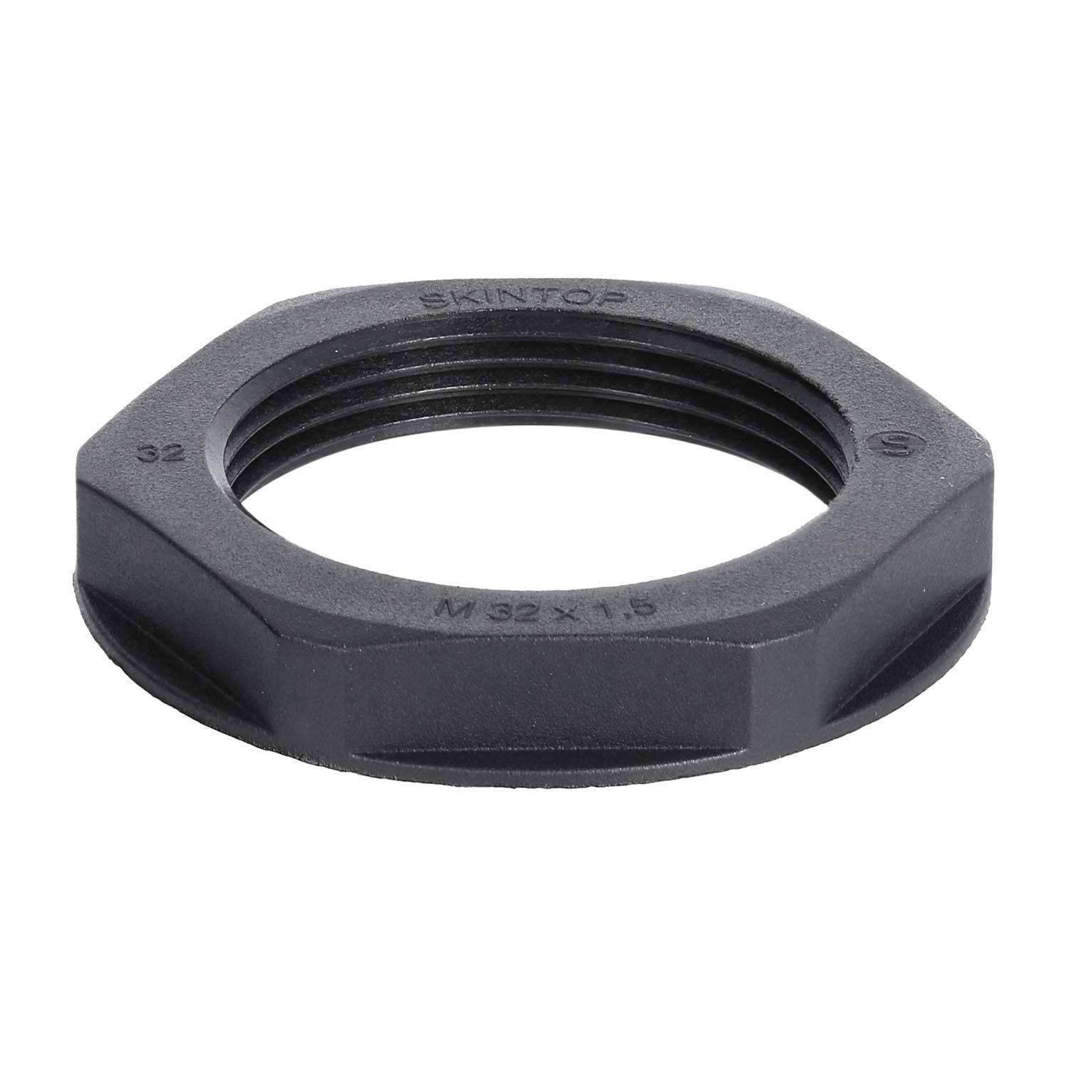 Schwarze sechskant-Gewindekappe oder Adapter-Ring mit der Bezeichnung „SKINTOP