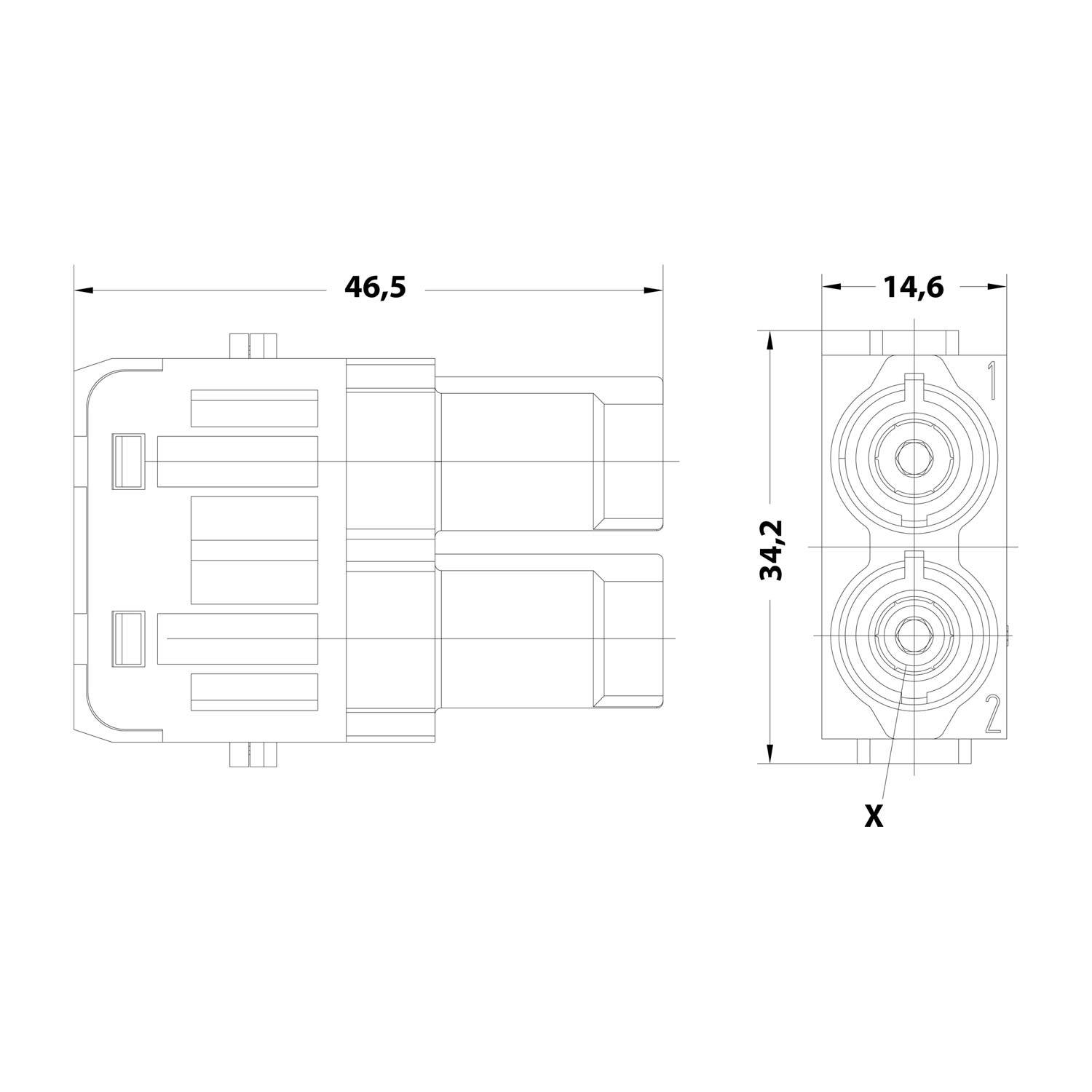 HARTING Han 70 Ampere Modul Buchseneinsatz (F) Axialschraubanschluss, 2-polig 1000V, 70A - 1 Stück