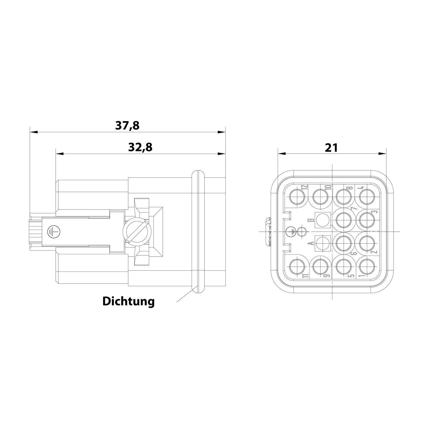 HARTING Han Q12/0 Stifteinsatz (M) Crimp- / Quick-Lock-Anschluss (PE), 12-polig+PE 400V, 10A - 1 Stück