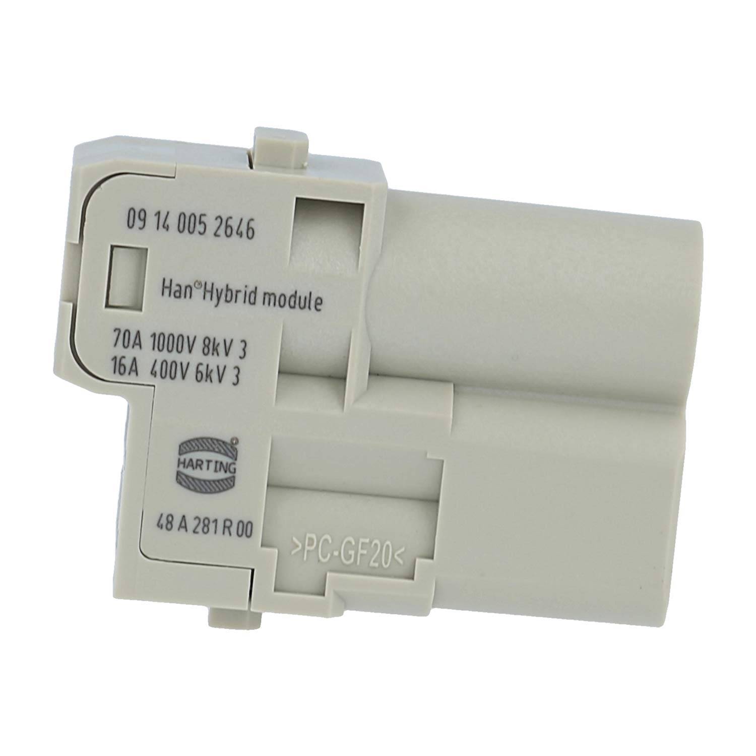 HARTING Han 70 Ampere Hybrid Modul Stifteinsatz (M) Axialschraub- / Crimpanschluss, 5-polig 1/4 1000V - 400V