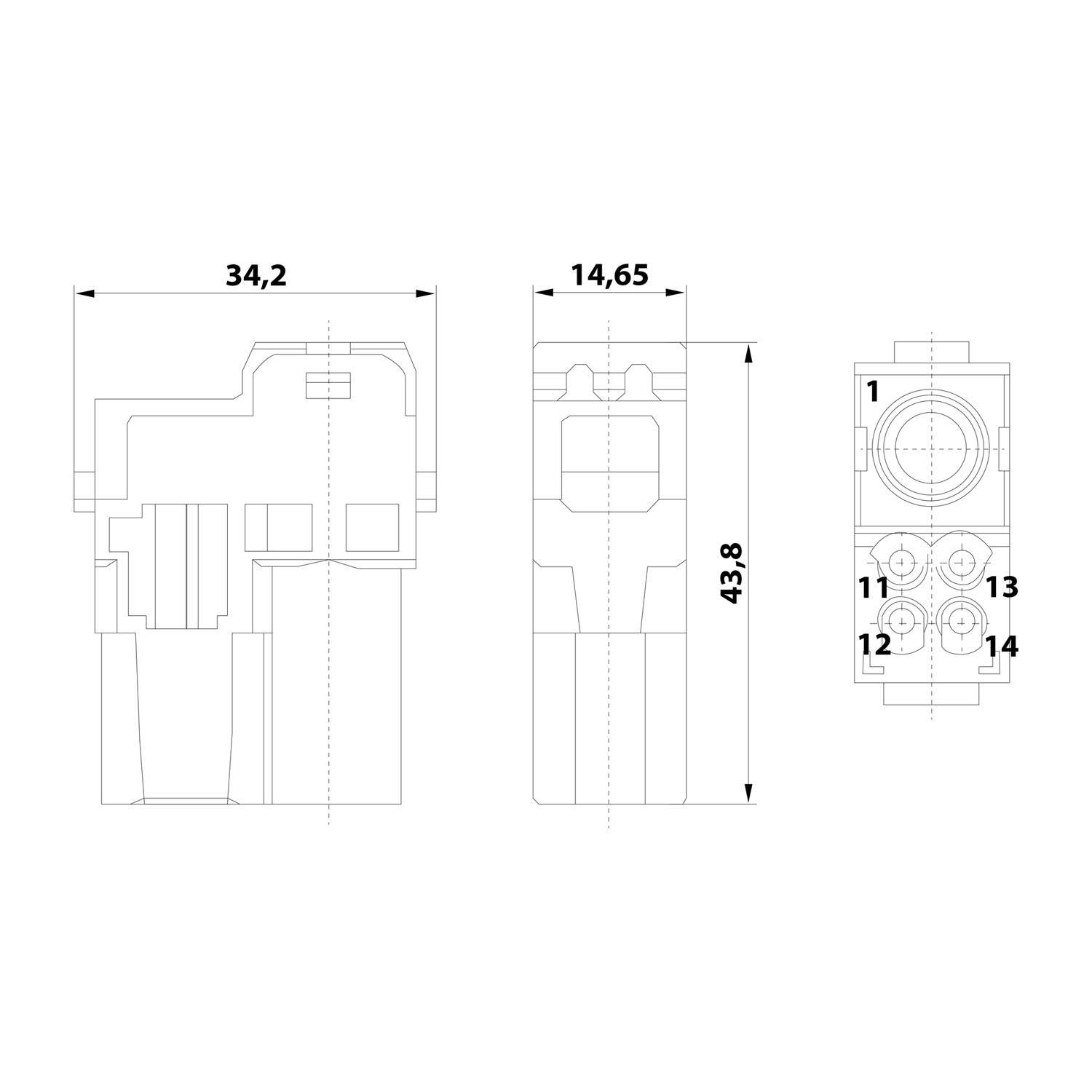 HARTING Han 70 Ampere Hybrid Modul Stifteinsatz (M) Axialschraub- / Crimpanschluss, 5-polig 1/4 1000V - 400V