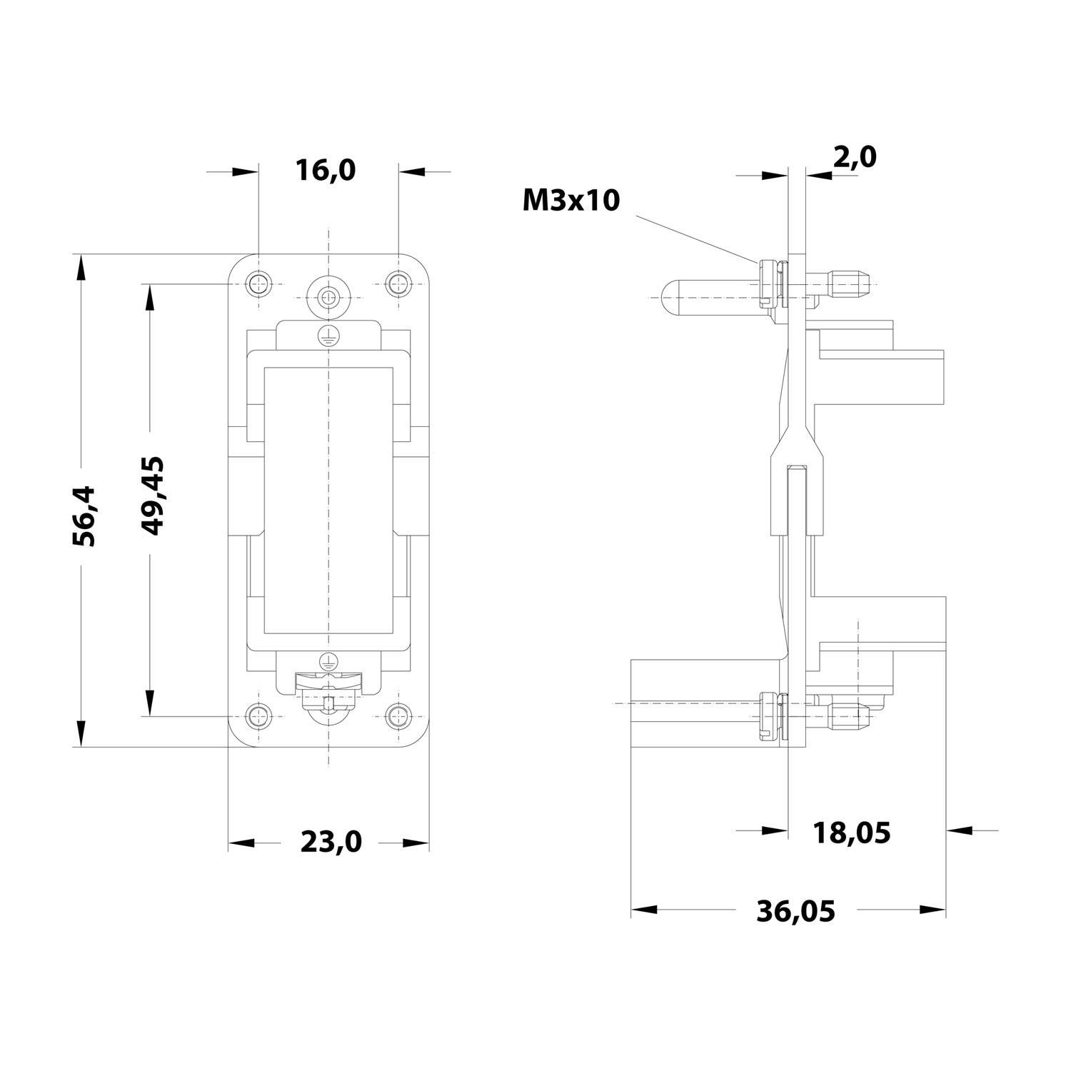 HARTING Han Festrahmen (M/F), Baugröße 10A Stift / Buchse, für 1 Modul Querschnitt PE 0,75mm² - 2,5mm²