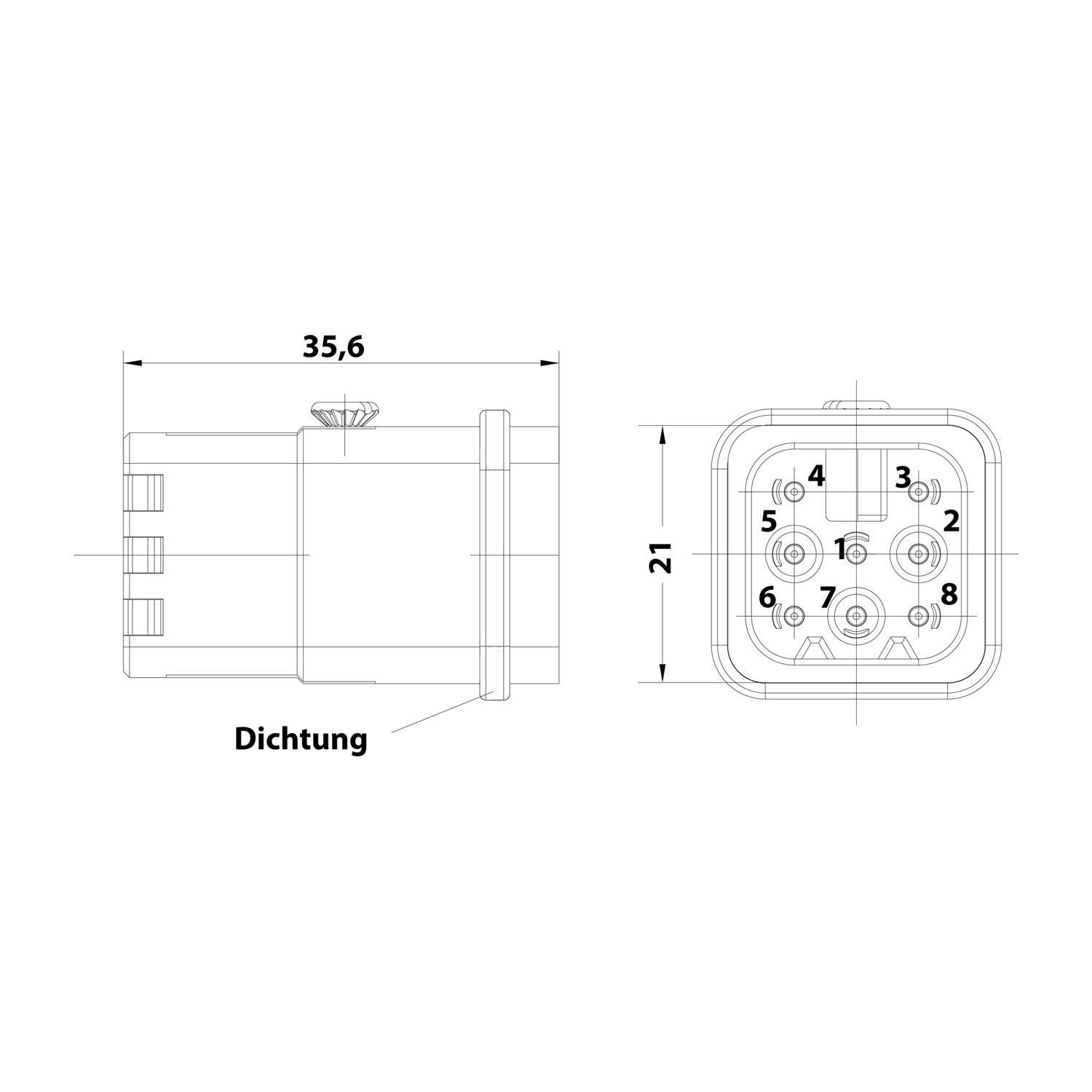 HARTING Han 8D Stifteinsatz (M) Quick-Lock-Anschluss, 8-polig AC 50V / DC 120V, 10A - 1 Stück