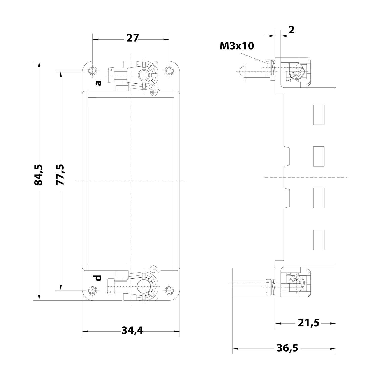 HARTING Han Gelenkrahmen (F), Baugröße 16B Buchse, für 4 Module Querschnitt PE 1mm² - 2,5mm² / 4mm² - 10mm²