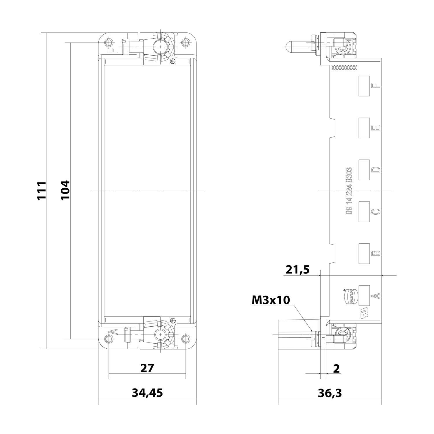 HARTING Han HMC Gelenkrahmen (M), Baugröße 24B Stift, für 6 Module Querschnitt PE 1mm² - 2,5mm² / 4mm² - 10mm²