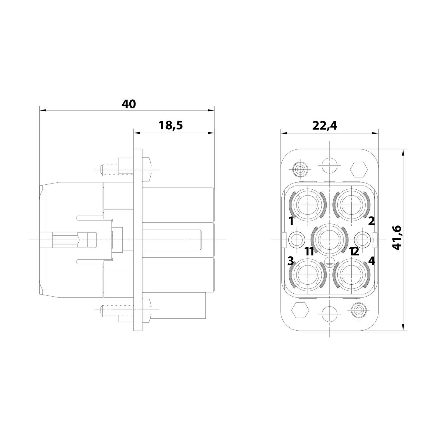HARTING Han Q4/2 Buchseneinsatz (F) Crimpanschluss, 6-polig 4/2+PE 400V/690V - 250V Steuerkontakt, 40A/10A - 1 Stück