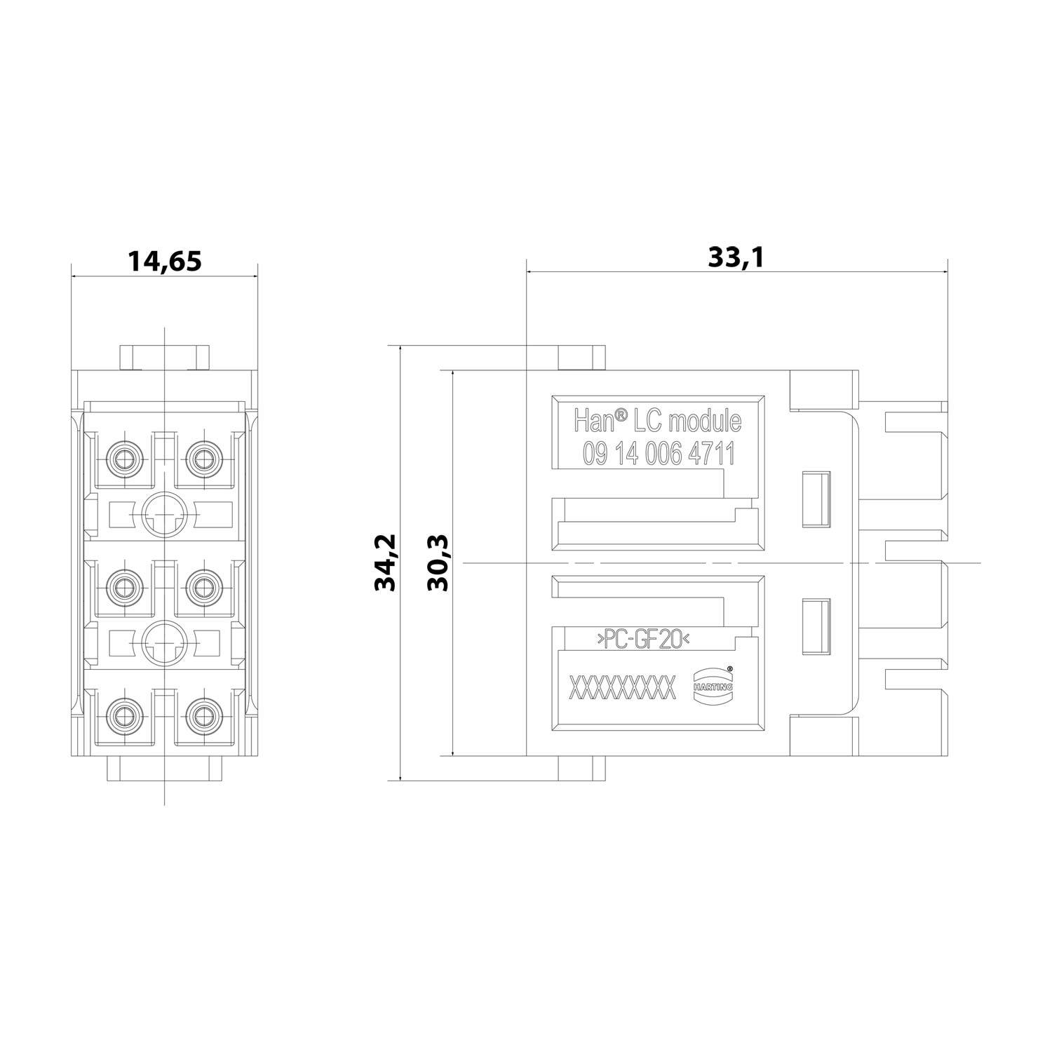HARTING Han LC Modul Buchseneinsatz (F) 6-polig Steckzyklen >=500 - 1 Stück