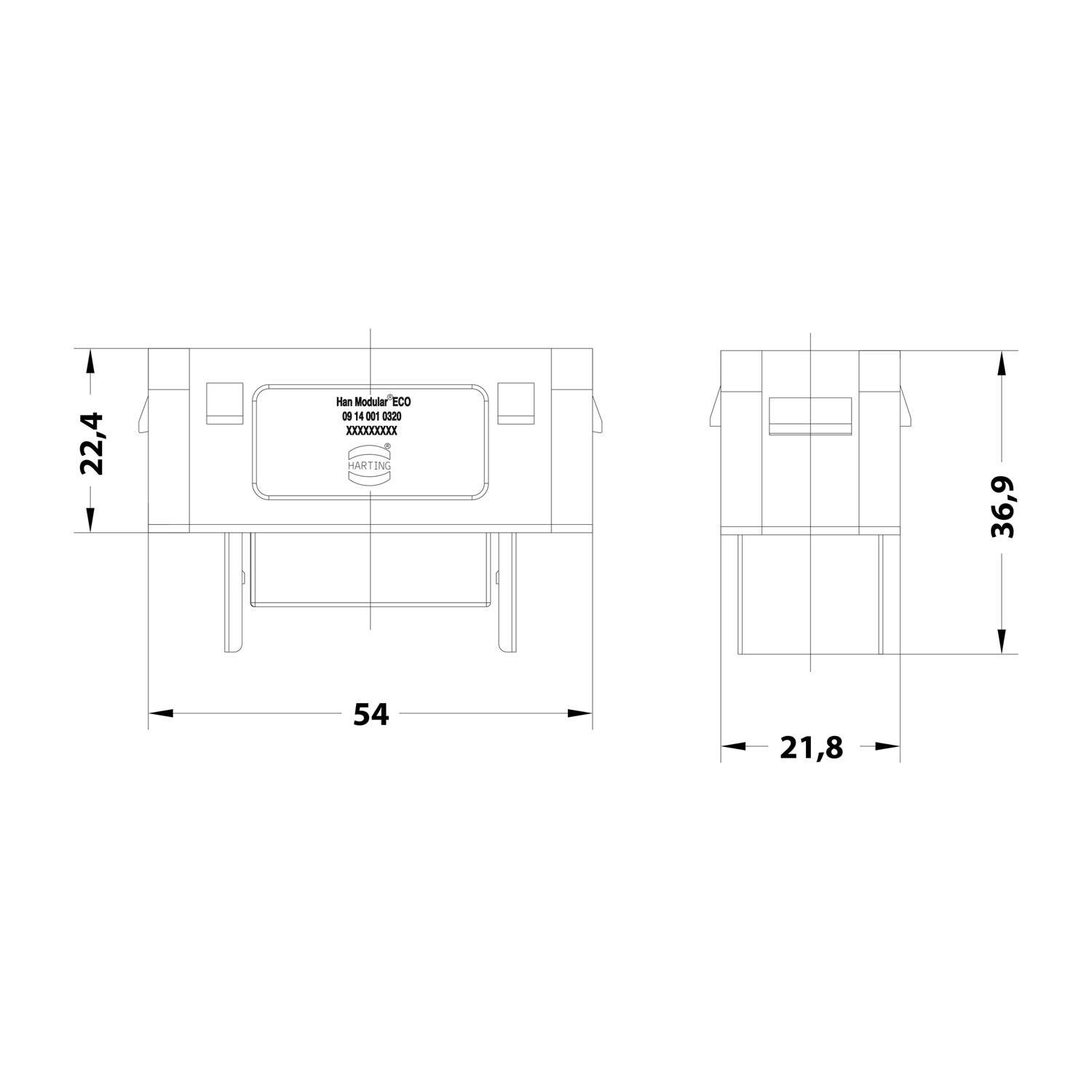 HARTING Han Modular ECO Anbaugehäuse für 2 Klammern (am Oberteil) Schutzart IP65 - 1 Stück