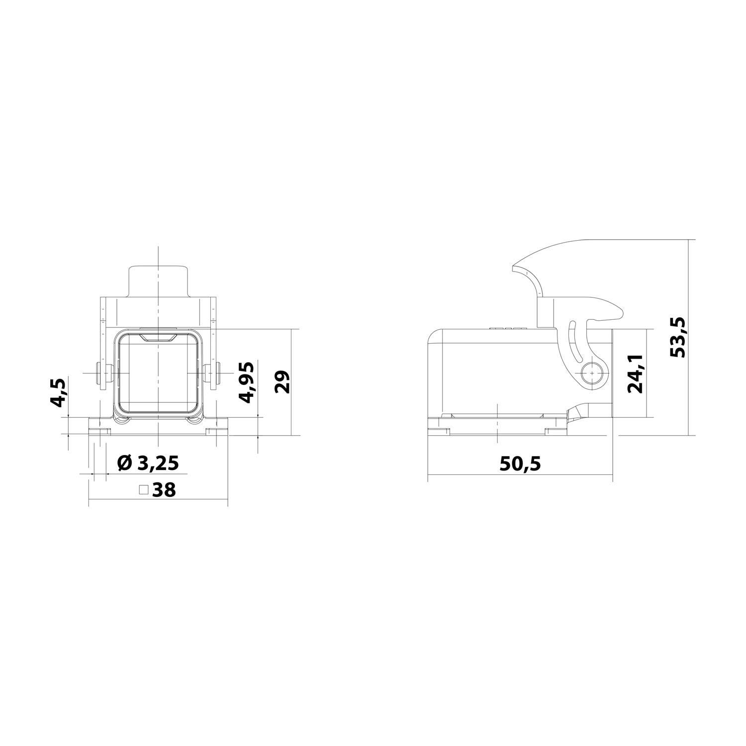 HARTING Han 3A Anbaugehäuse gewinkelt mit 1 Bügel 1 Sicherheitsbügel Metall - 1 Stück
