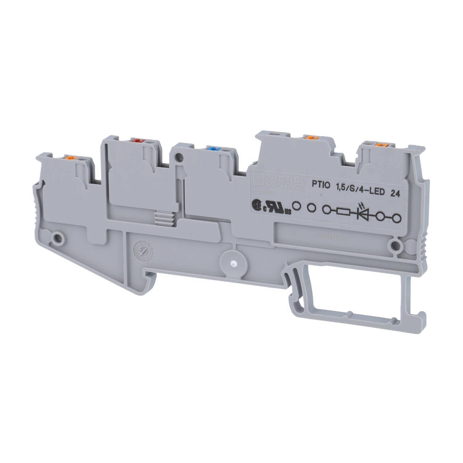 Phoenix Contact Initiatoren-/Aktorenklemme PTIO 1,5/S/4-LED24 RD mit roter LED für 15-30V DC, Push-In-Anschluss