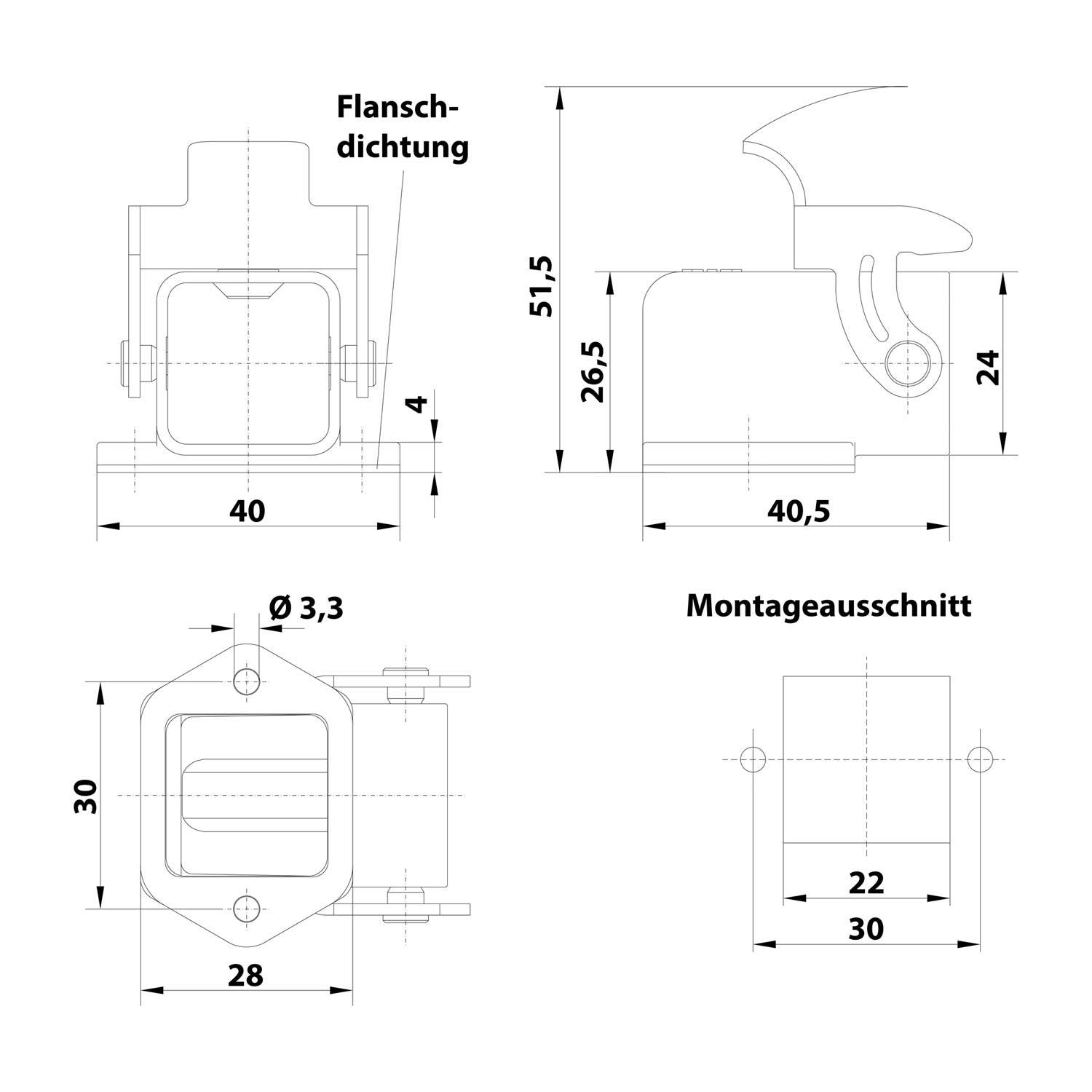 HARTING Han 3A EMV Anbaugehäuse gewinkelt mit 1 Bügel 1 Sicherheitsbügel Metall - 1 Stück
