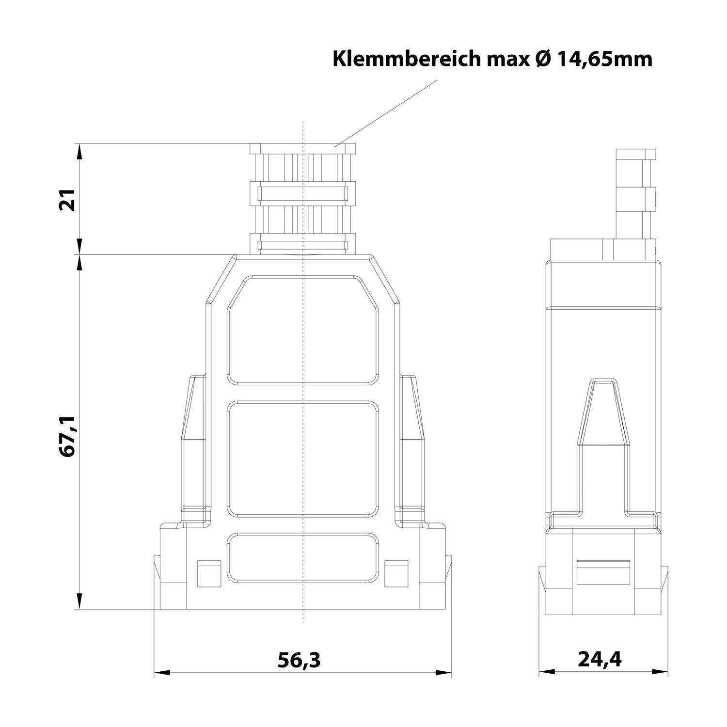HARTING Han Modular ECO Kupplungsgehäuse, 1 gerader Kabelabgang, für 2 Klammern (am Oberteil) Klemmbereich 0,0mm -