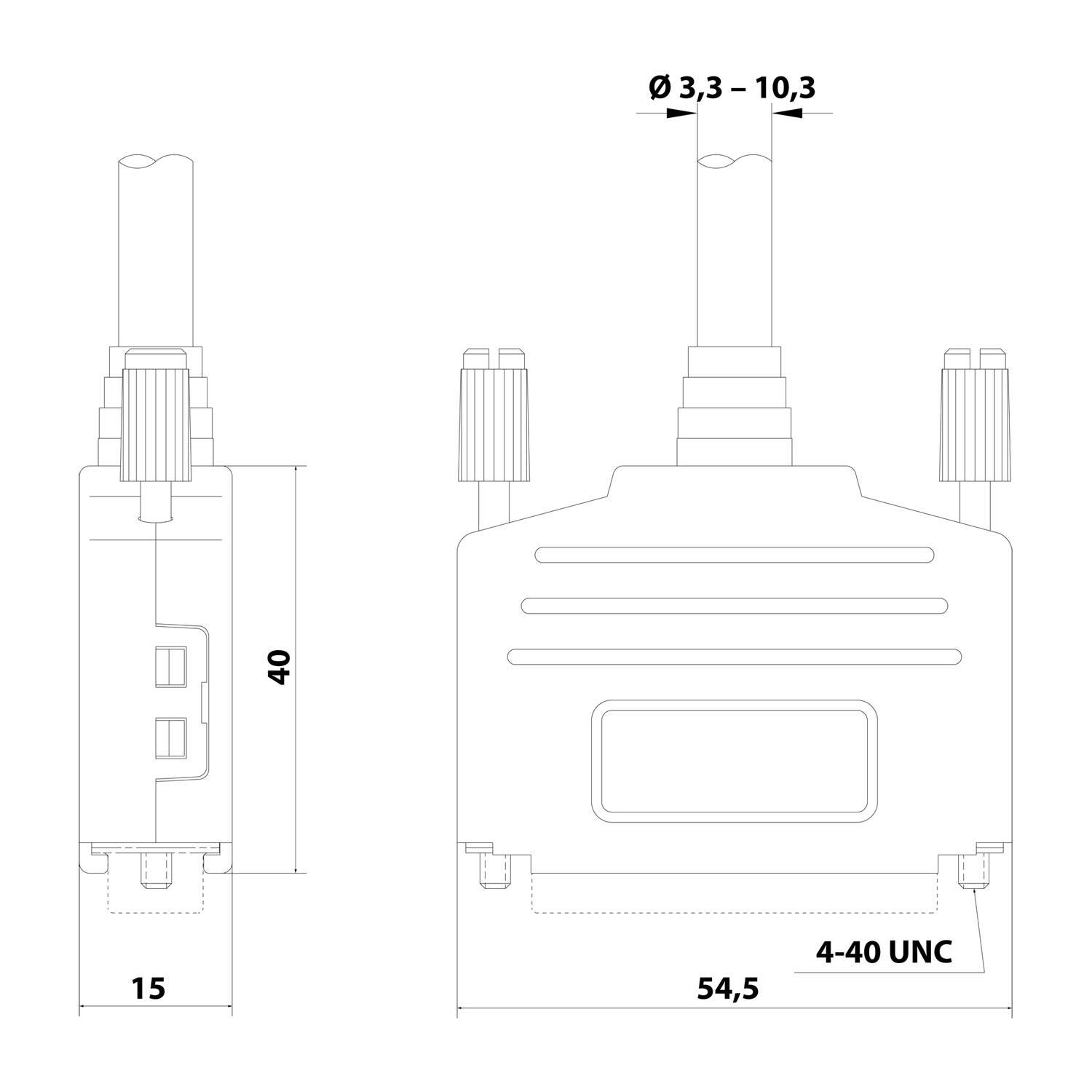 HARTING D-Sub Kunststoffgehäuse metallisiert passend für D-Sub Einsatz 25-polig gerade, Klemmbereich 3,3mm - 11,5mm - 1