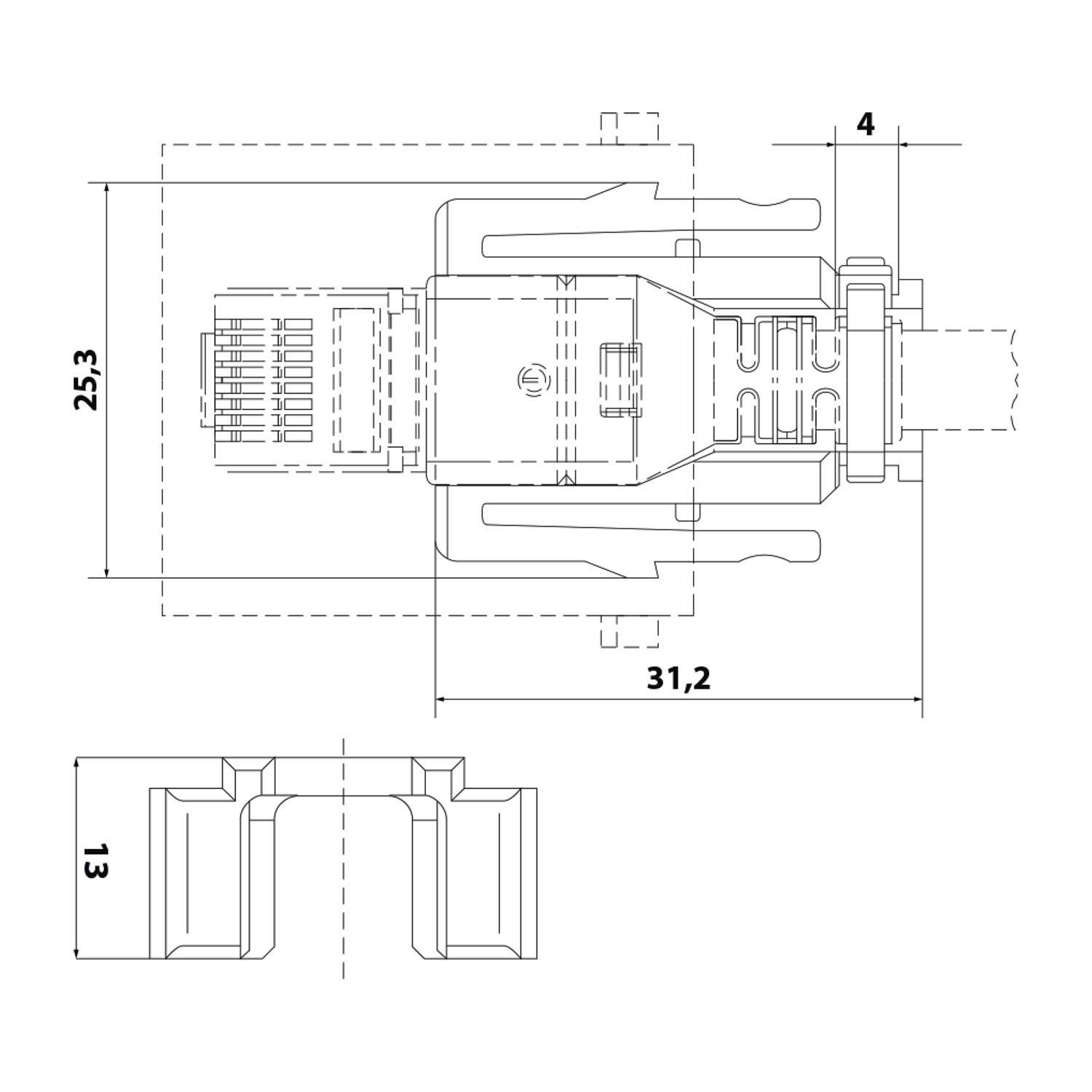 HARTING Han Adapter für Patchkabel Stifteinsatz (M) Steckzyklen >=500 Temperaturbereich -40°C bis 70°C - 1 Stück