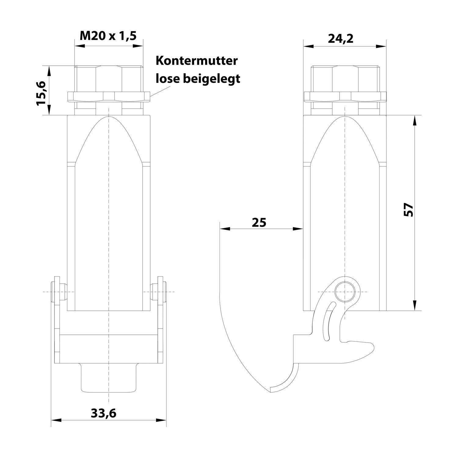 HARTING Han 3A Einschraubgehäuse kurz, 1xM20 gerader Kabelabgang, mit 1 Bügel 1 Sicherheitsbügel Metall - 1 Stück