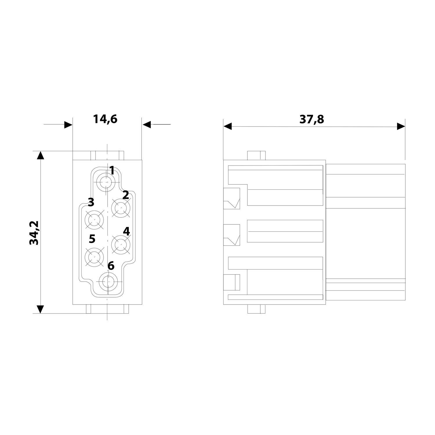HARTING Han E Modul Buchseneinsatz (F) Quick-Lock-Anschluss, 6-polig 500V, 16A - 1 Stück
