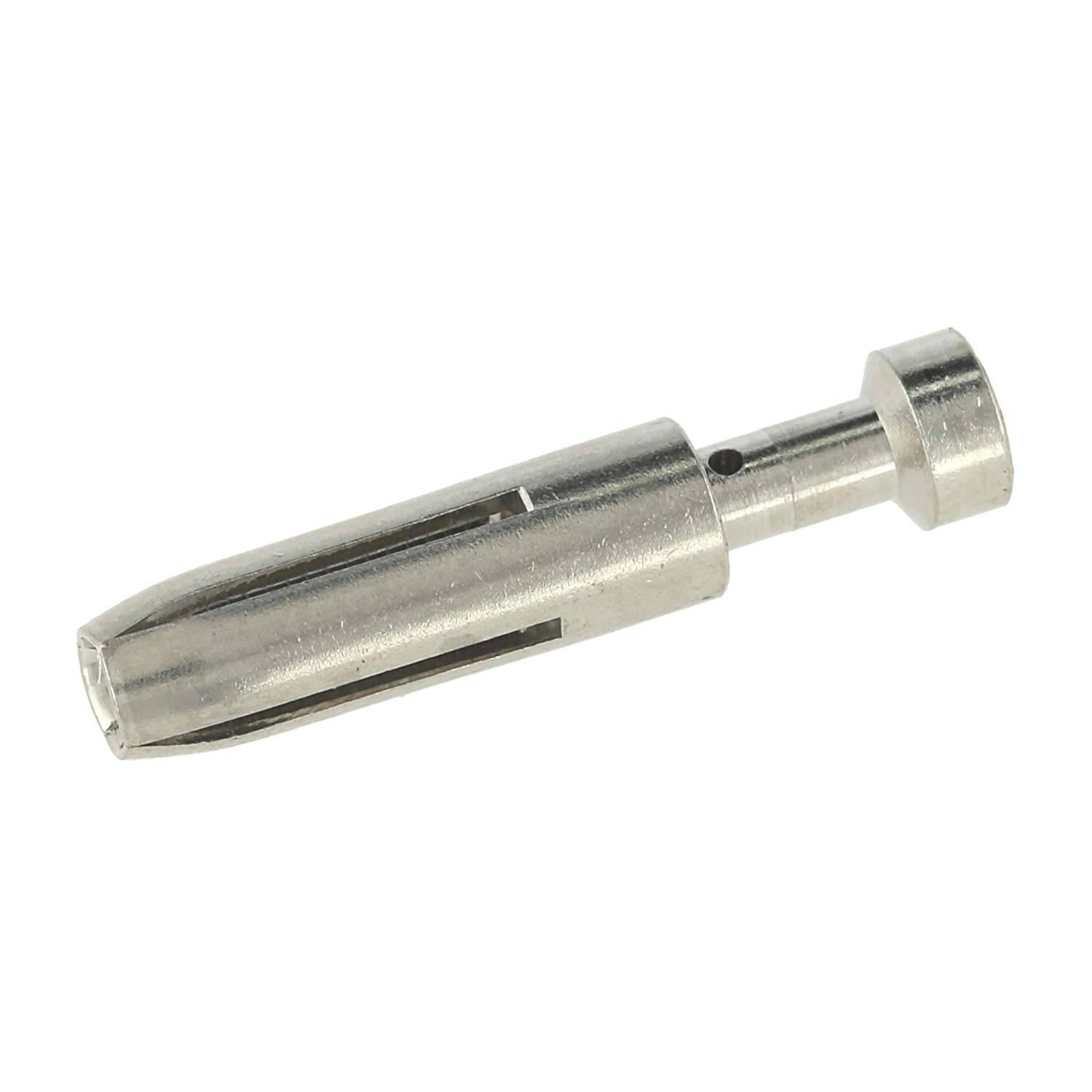 Silber-Metallexpansionsanker mit geteilter Hülse und Rundkopf, gezeigt auf weißem Hintergrund.